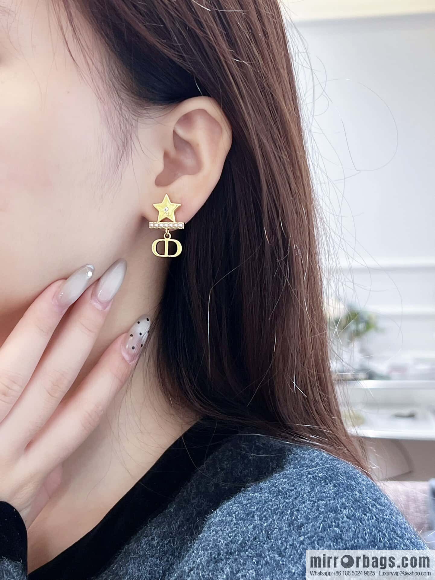 ❗️New ❗️ ☀️ new ☑️ Dior pearl CD pentagram ⭐ star stud earrings ☀️