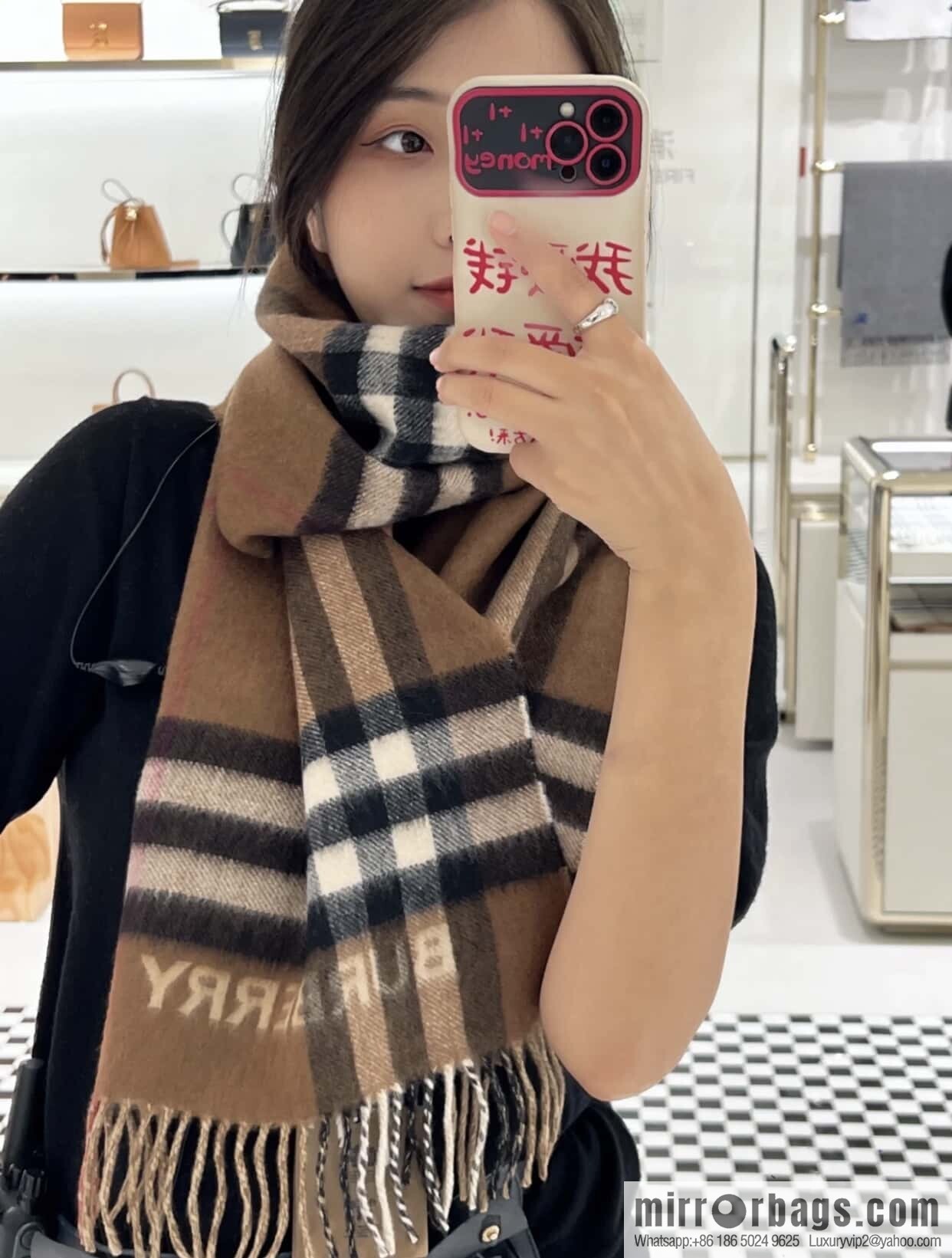 ๐๐๐๐๐๐๐แฆโข two-tone contrast plaid cashmere scarf | | Camel