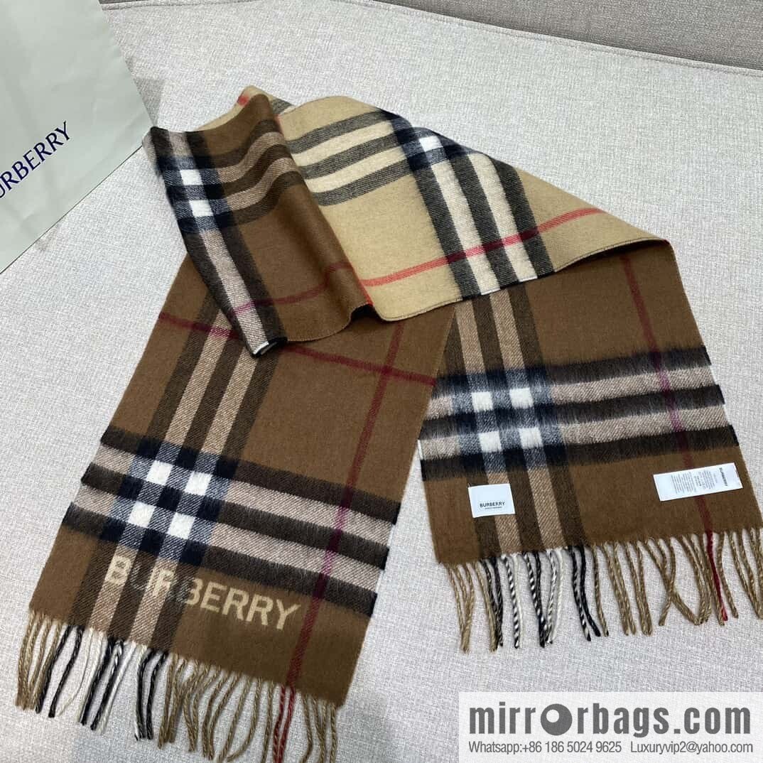 ๐๐๐๐๐๐๐แฆโข two-tone contrast plaid cashmere scarf | | Camel