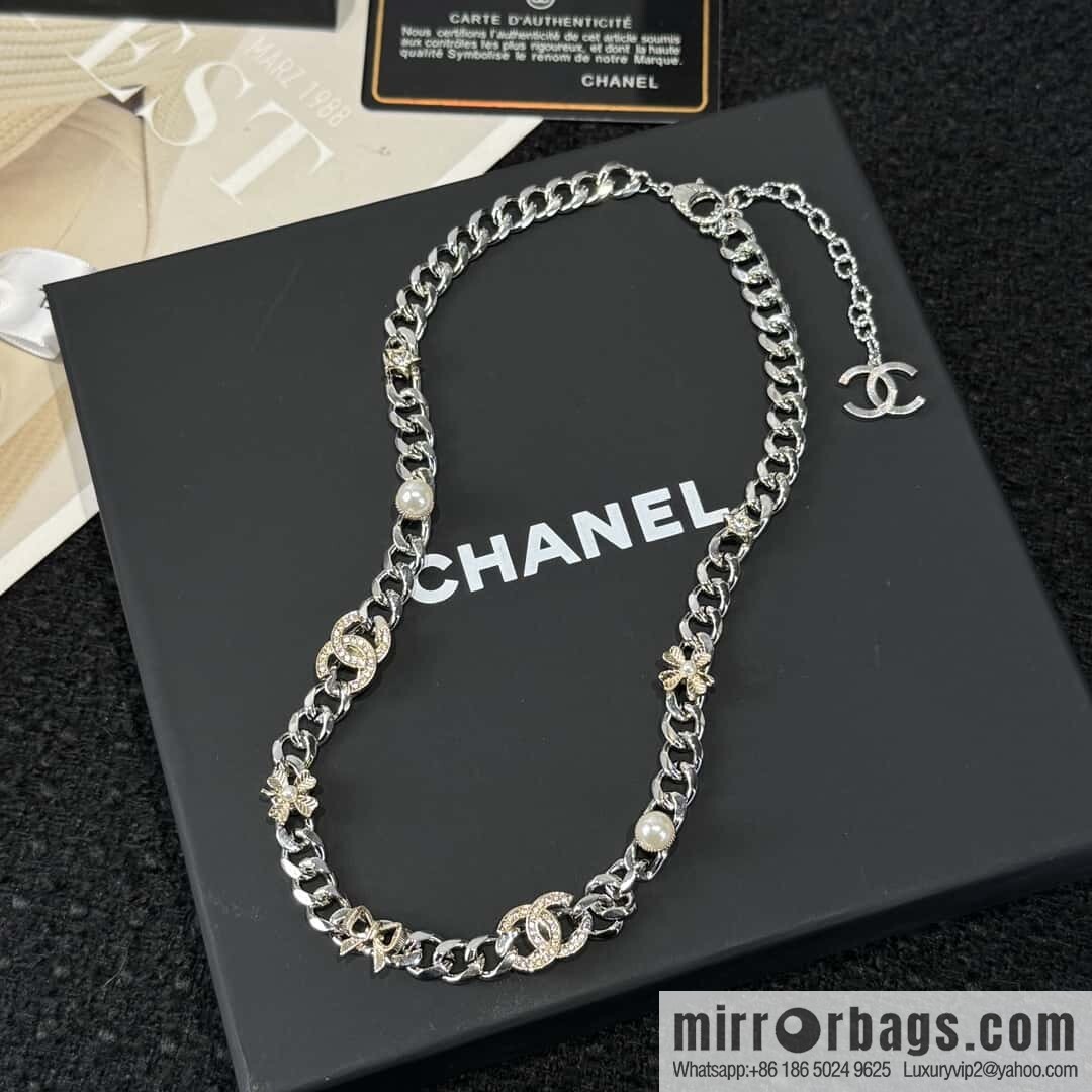 ❗️New ❗️ ☀️ New ☑️ Chanel Double C Chain Clover Bow Necklace ☀️