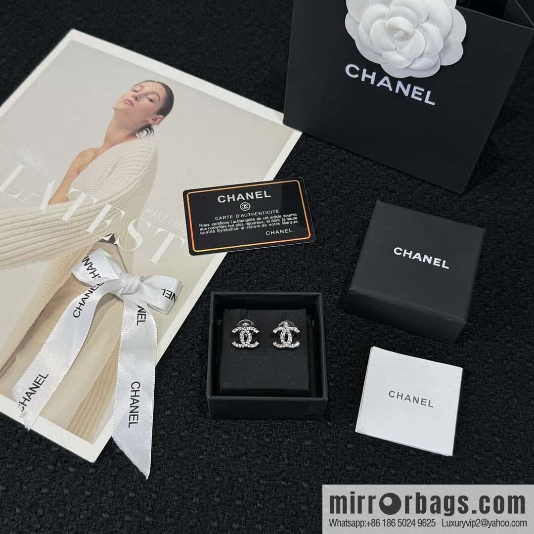 ❗️New ❗️☀️ new ☑️ Chanel C1 double c full diamond stud earrings ☀️