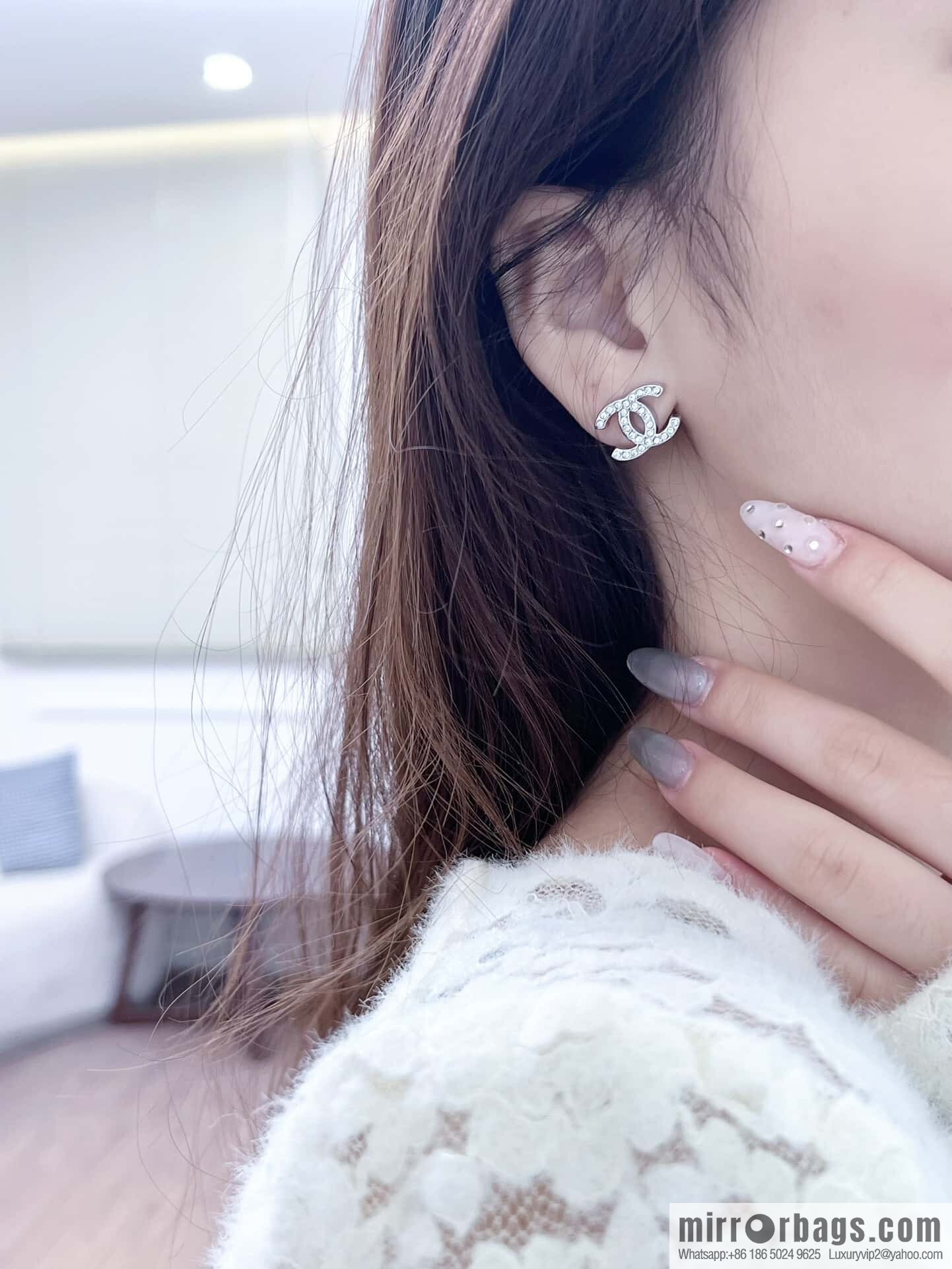 ❗️New ❗️☀️ new ☑️ Chanel C1 double c full diamond stud earrings ☀️