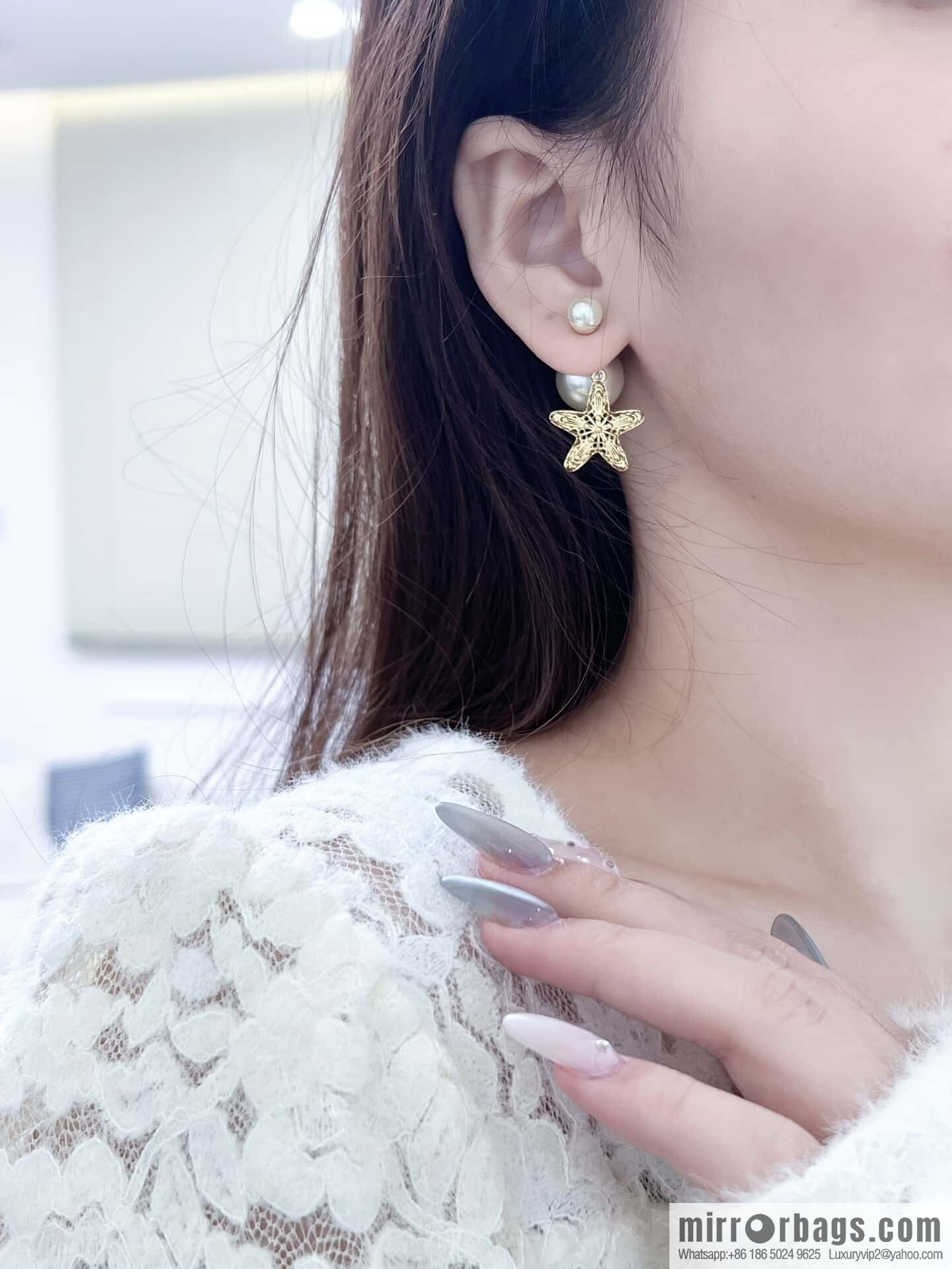 New ☑️ Dior gold starfish size pearl stud earrings