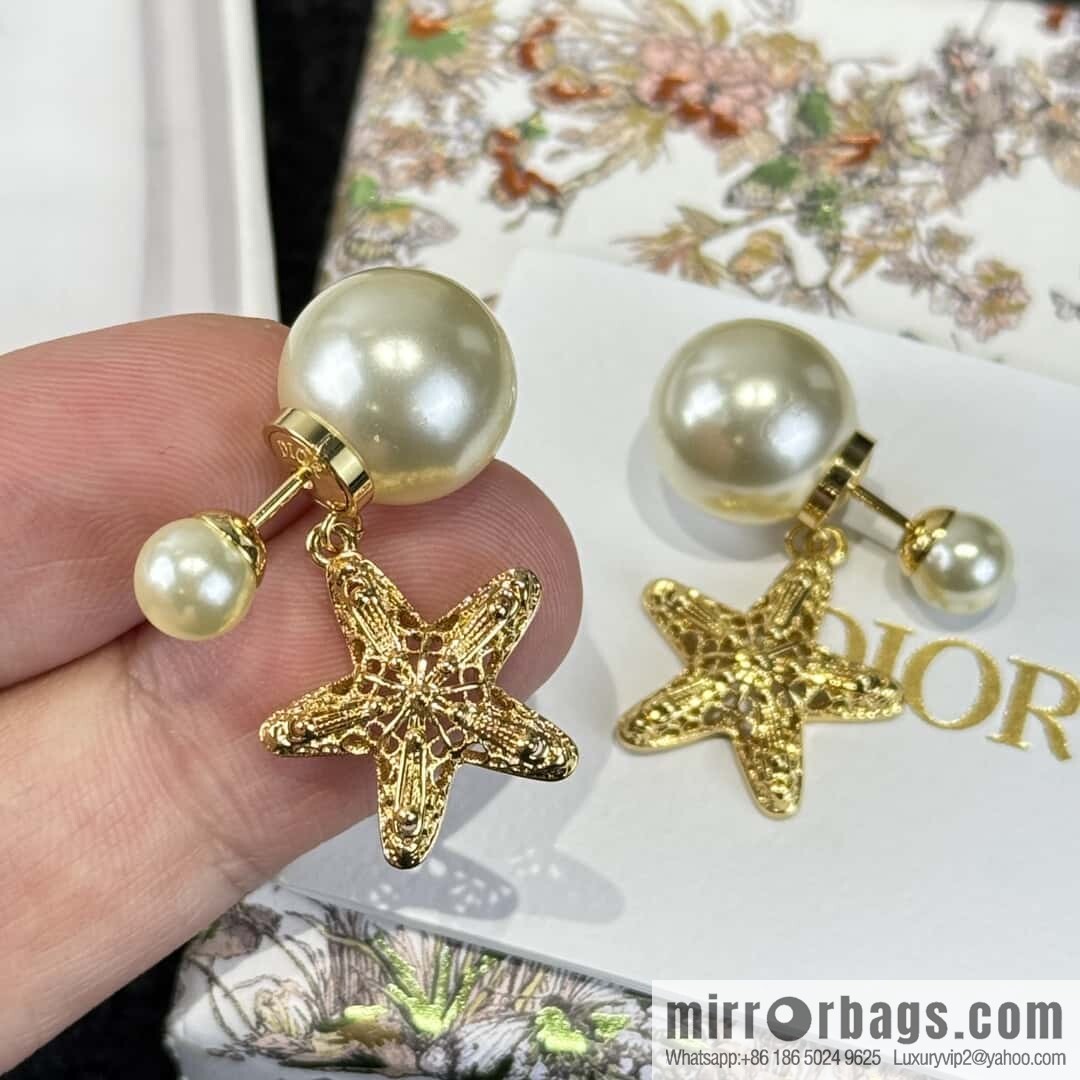 New ☑️ Dior gold starfish size pearl stud earrings