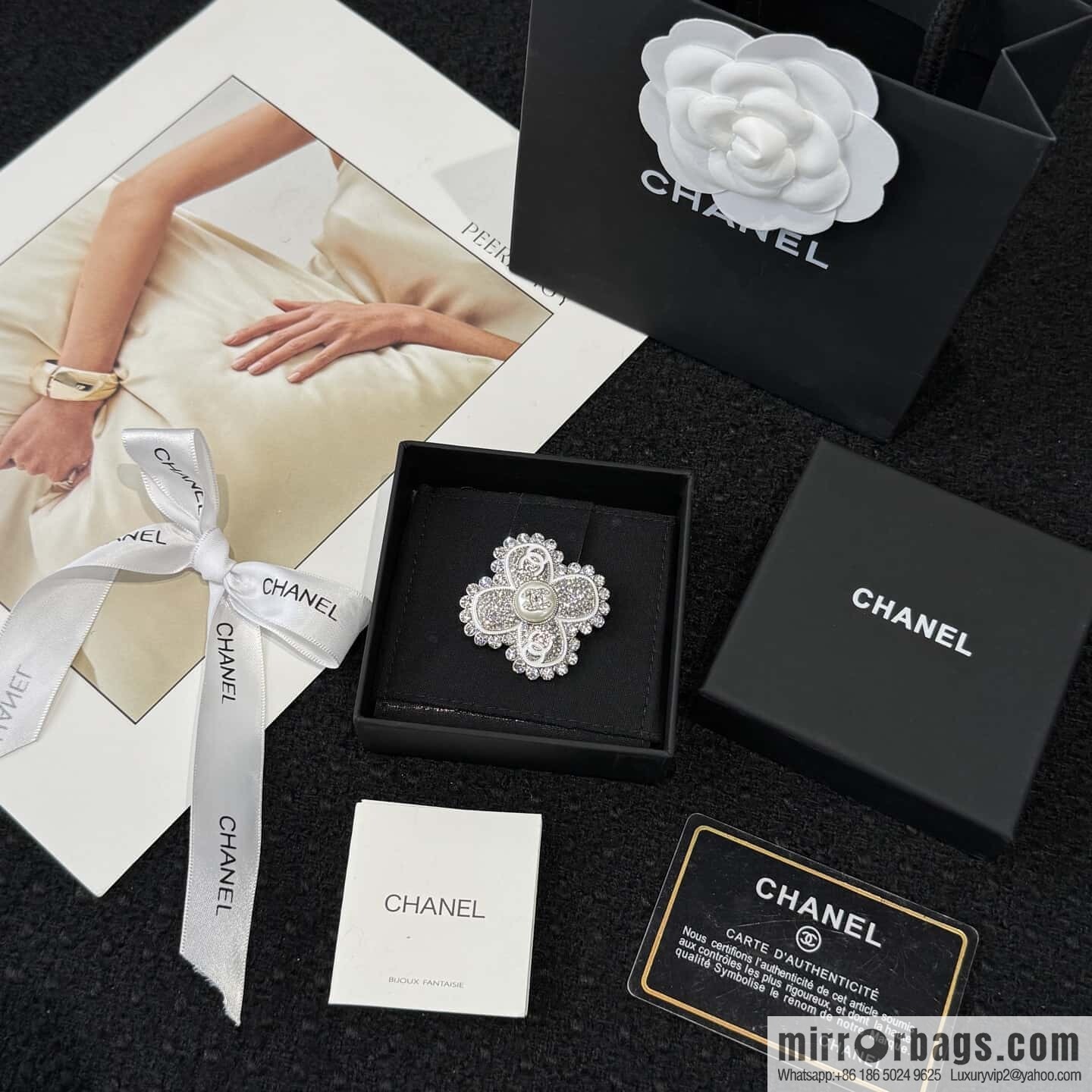 ❗️New ❗️ ☀️ New ☑️ Chanel Double C Clover Full Diamond Brooch ☀️