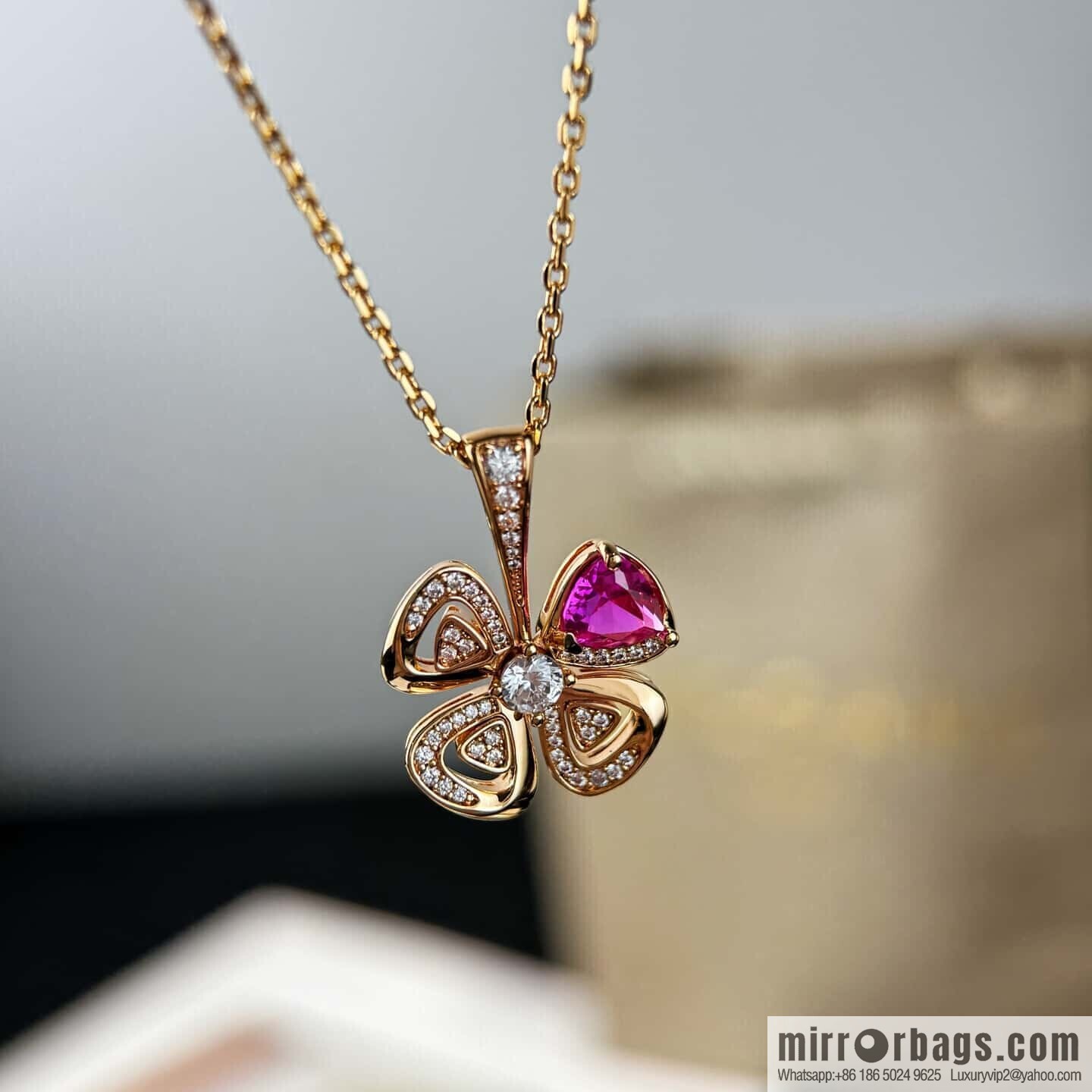 ❗️New ❗️ ☀ BVLGARI DIVAS'DREAM Ruby Clover Necklace ☀️