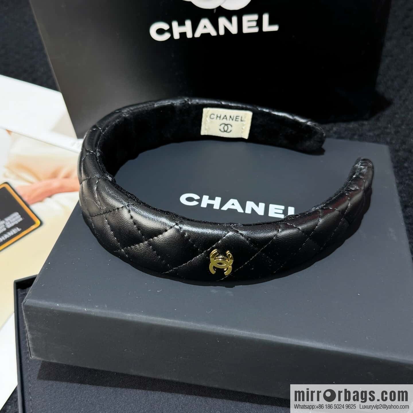 ❗️New ❗️☀️ New ☑️ Chanel Double C Rhombus Lambskin Headband ☀️