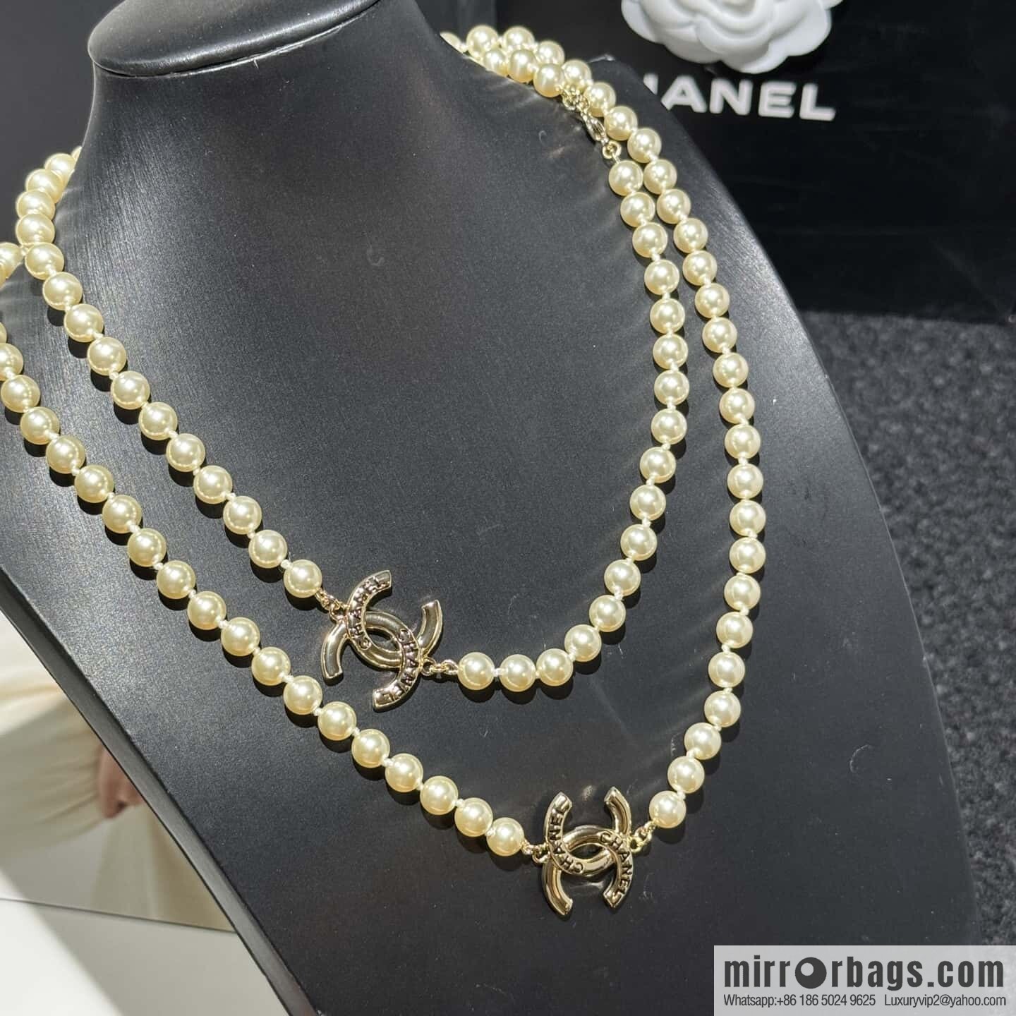 ☀️New ☑️ Chanel Double C Pearl Sweater Chain Necklace