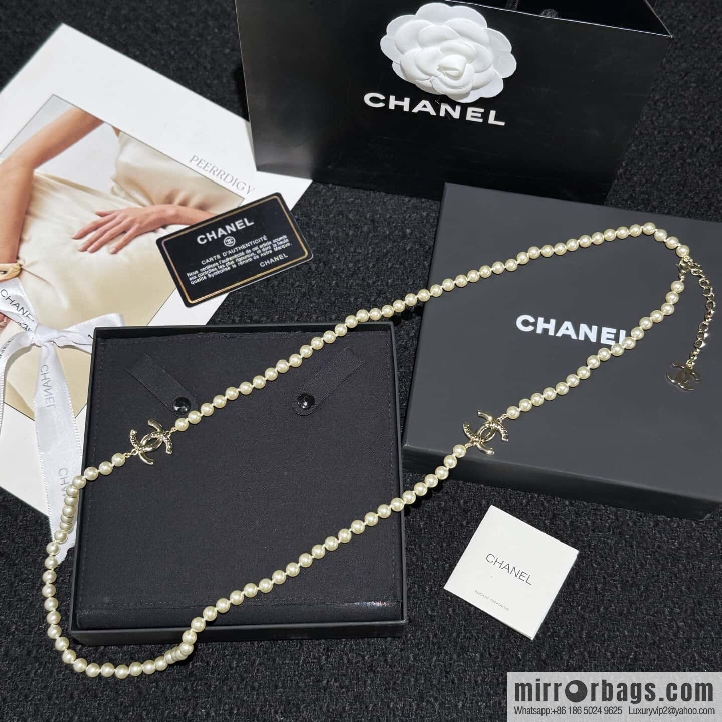 ☀️New ☑️ Chanel Double C Pearl Sweater Chain Necklace