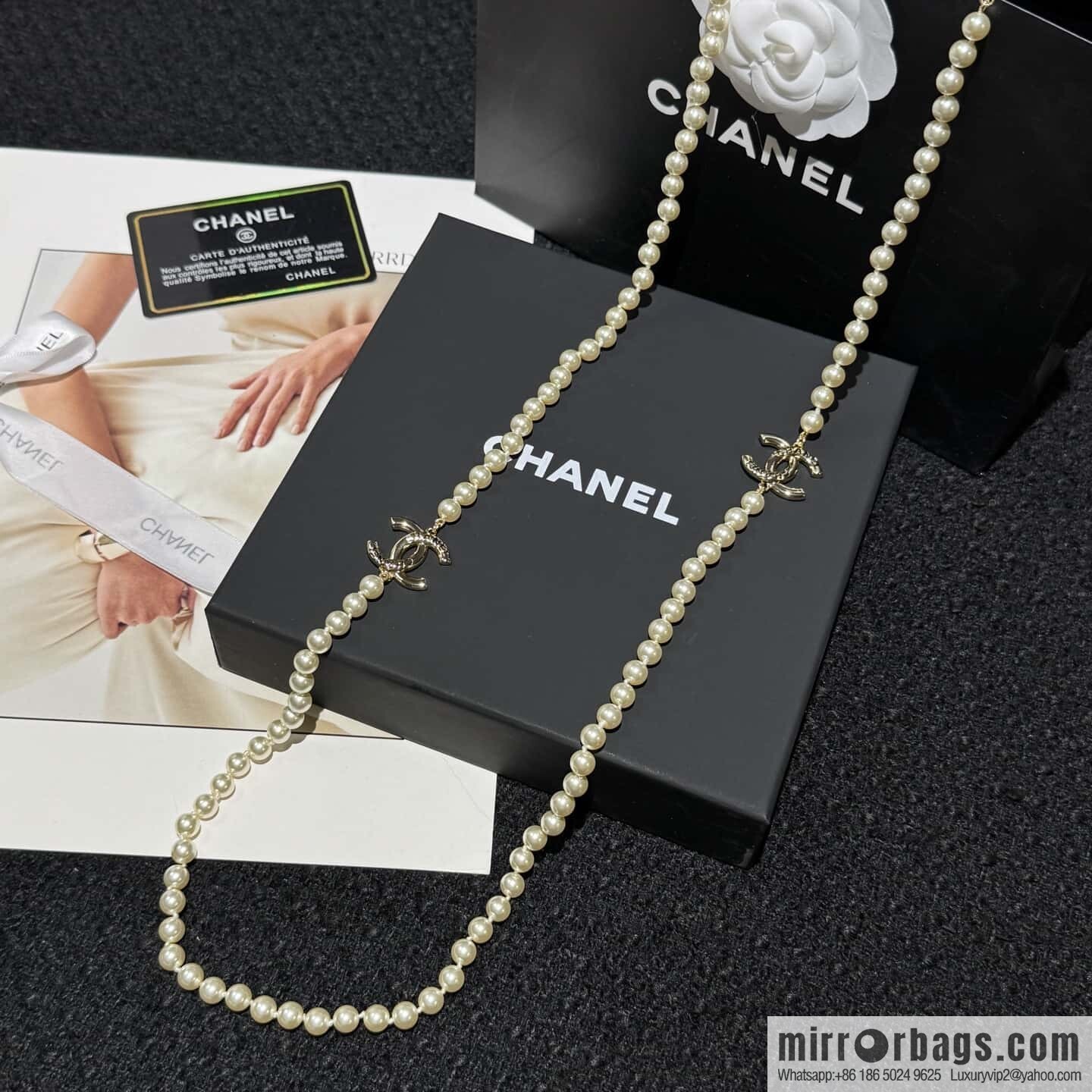 ☀️New ☑️ Chanel Double C Pearl Sweater Chain Necklace