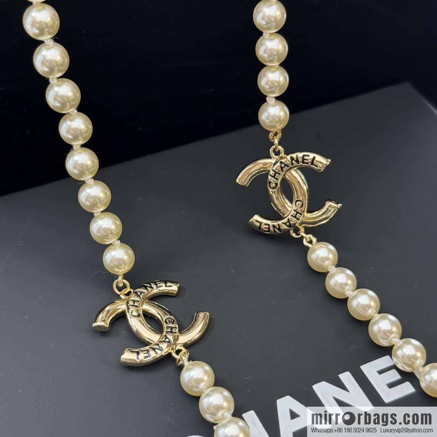 ☀️New ☑️ Chanel Double C Pearl Sweater Chain Necklace