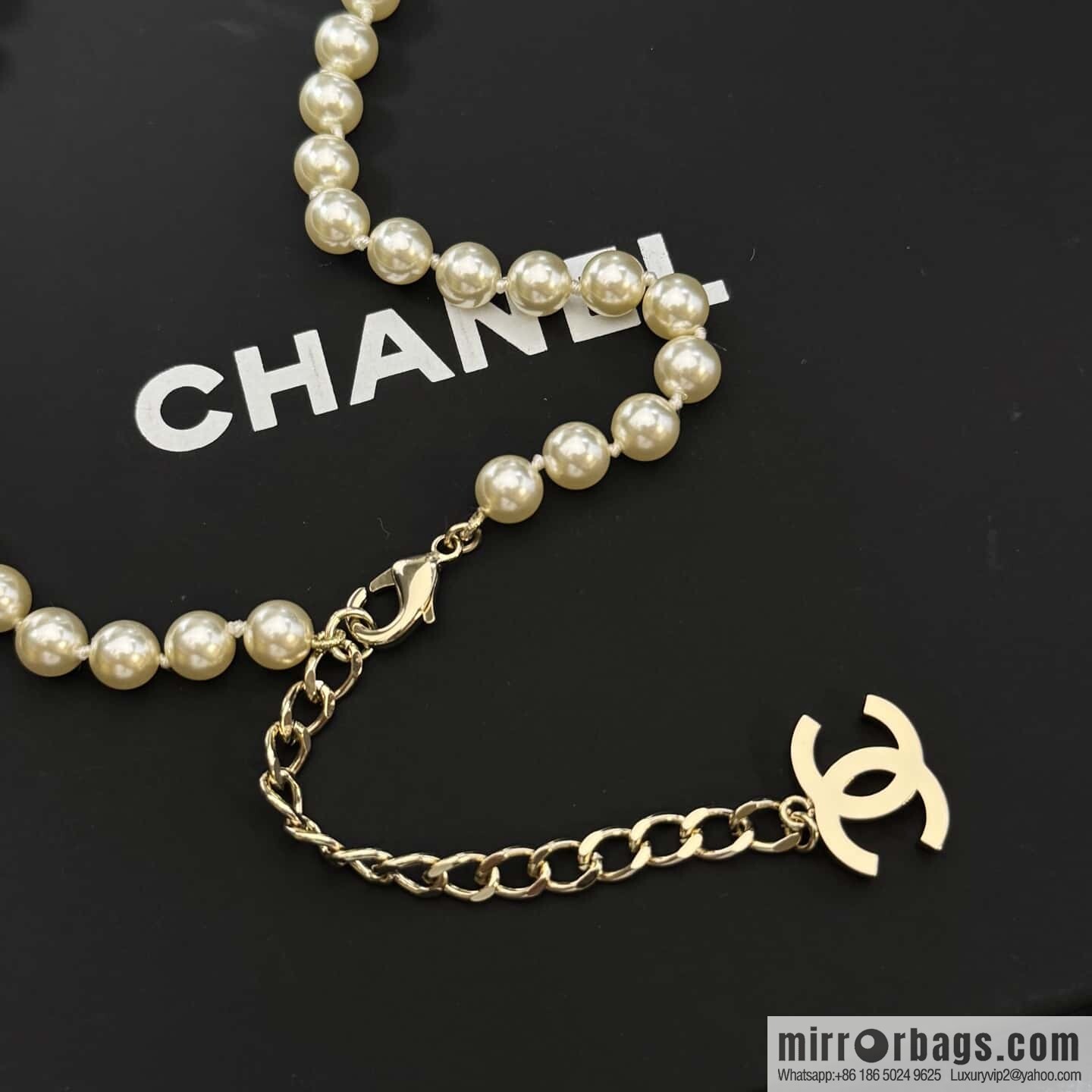 ☀️New ☑️ Chanel Double C Pearl Sweater Chain Necklace