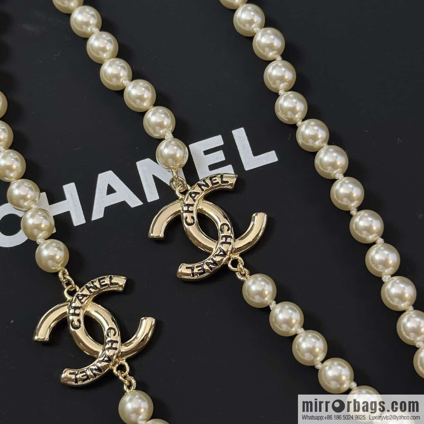 ☀️New ☑️ Chanel Double C Pearl Sweater Chain Necklace