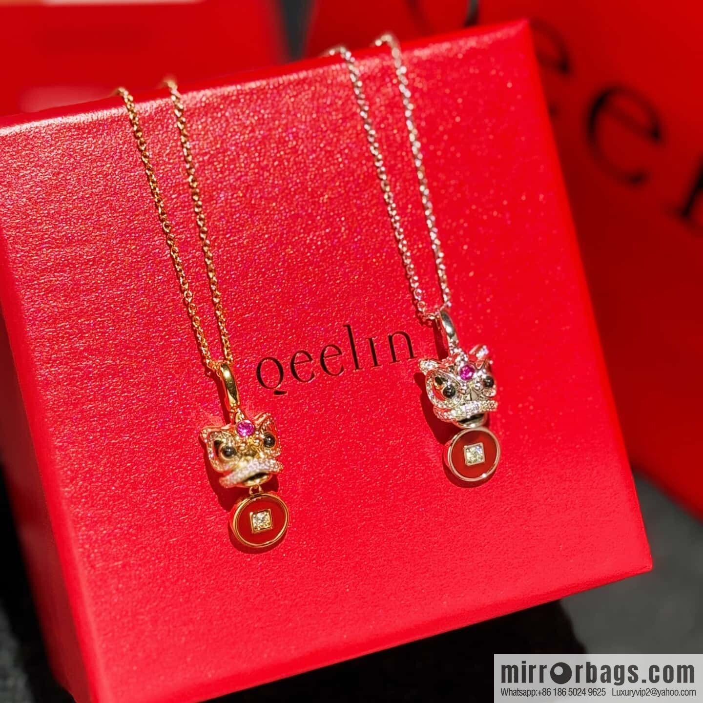 ❗️New ❗️ ☀️ Qeelin unicorn full diamond lion chalcedony copper coin necklace ☀️
