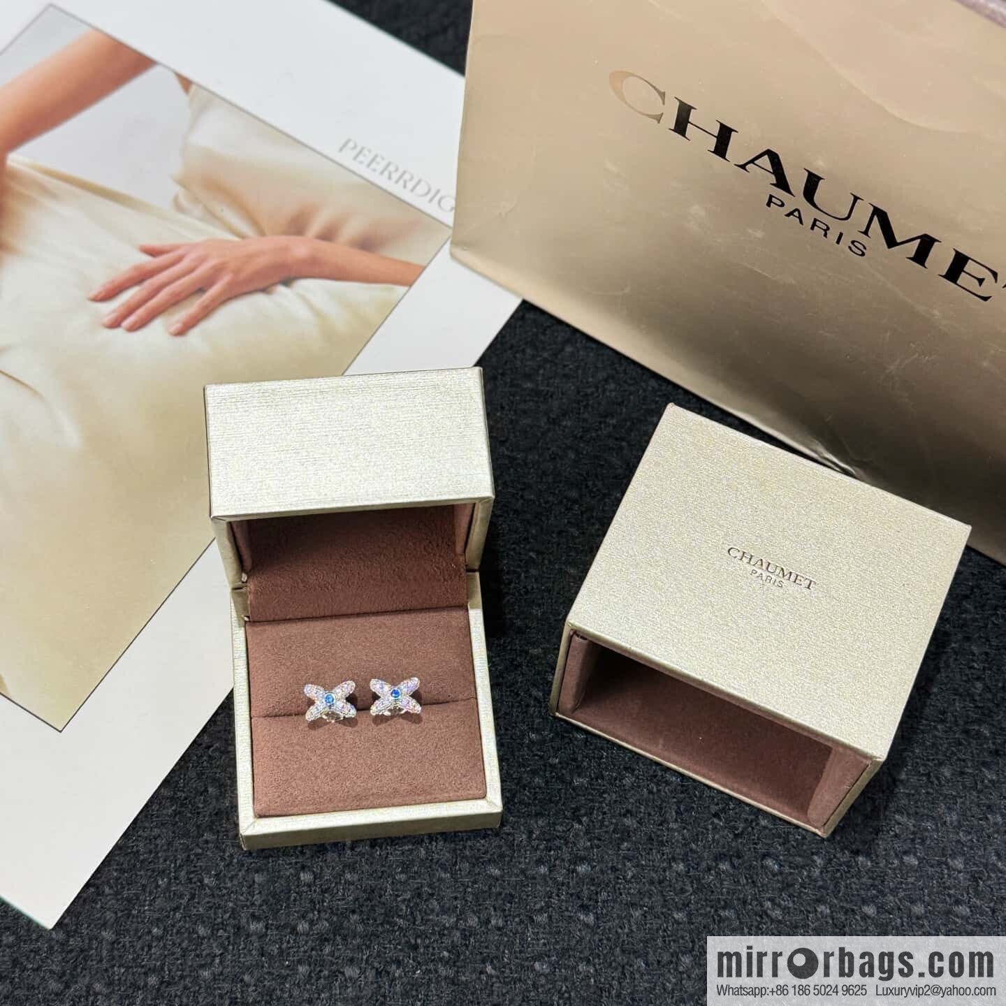 ☀️Chaumet Paris CHAUMET full diamond cross stud earrings