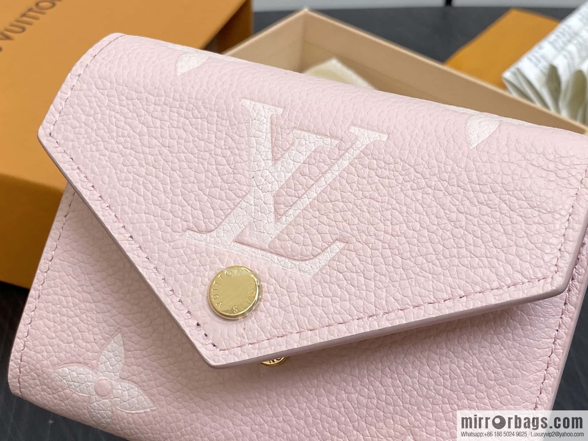 [Boutique‑grade] M14220 pink silk screen, full leather three-fold wallet VICTORINE wallet