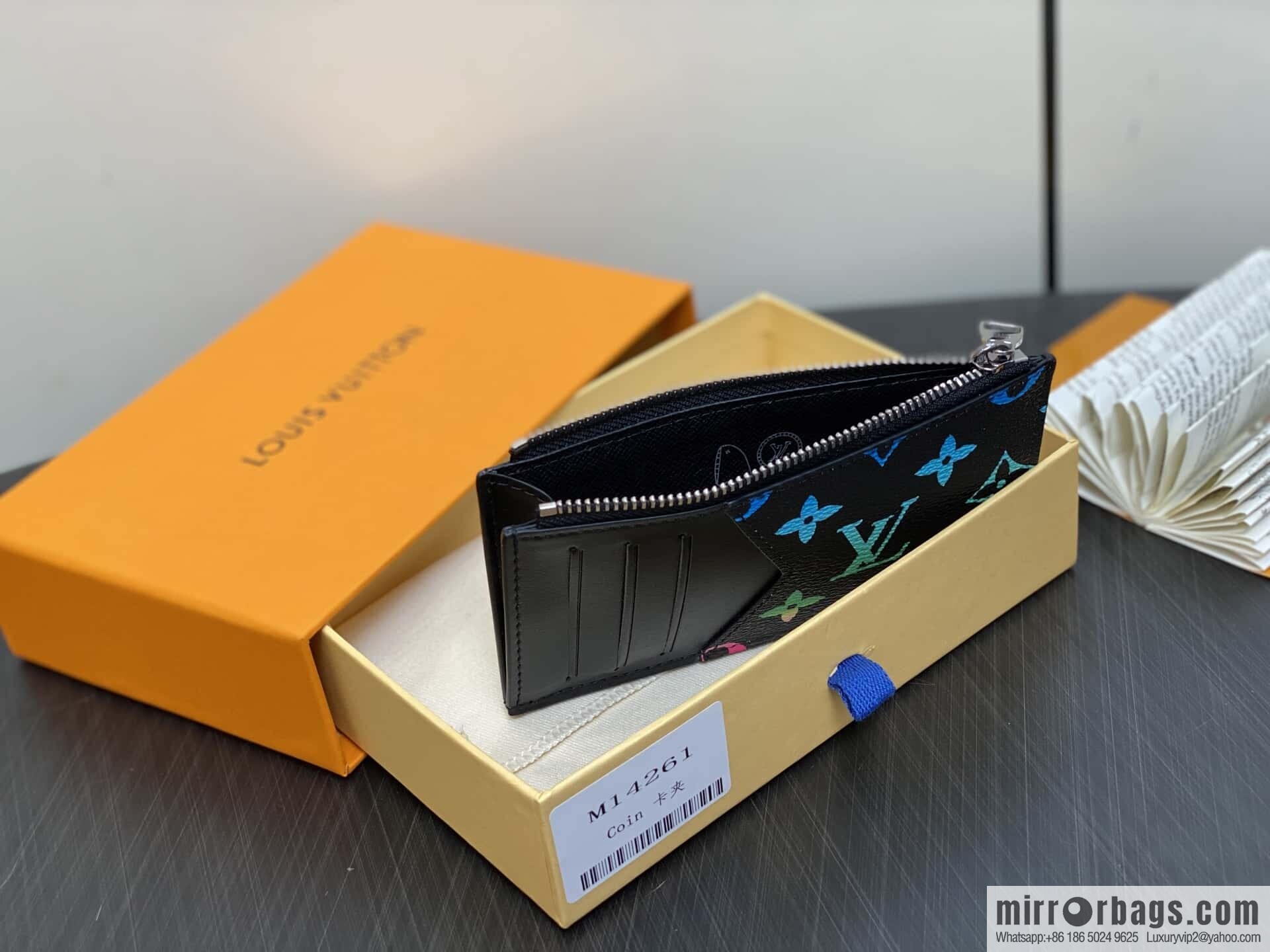[Boutique‑grade] M14261 black gradual change card bag card clip, new Coin zipper card clip
