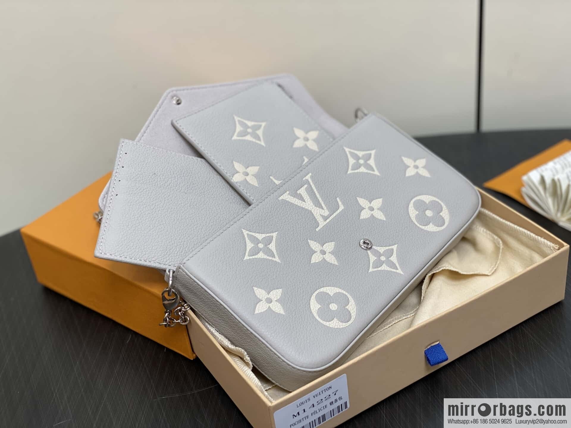 [Boutique‑grade] M14227 taro purple silk screen print, full leather embossed three-piece Félicie Pochette chain bag