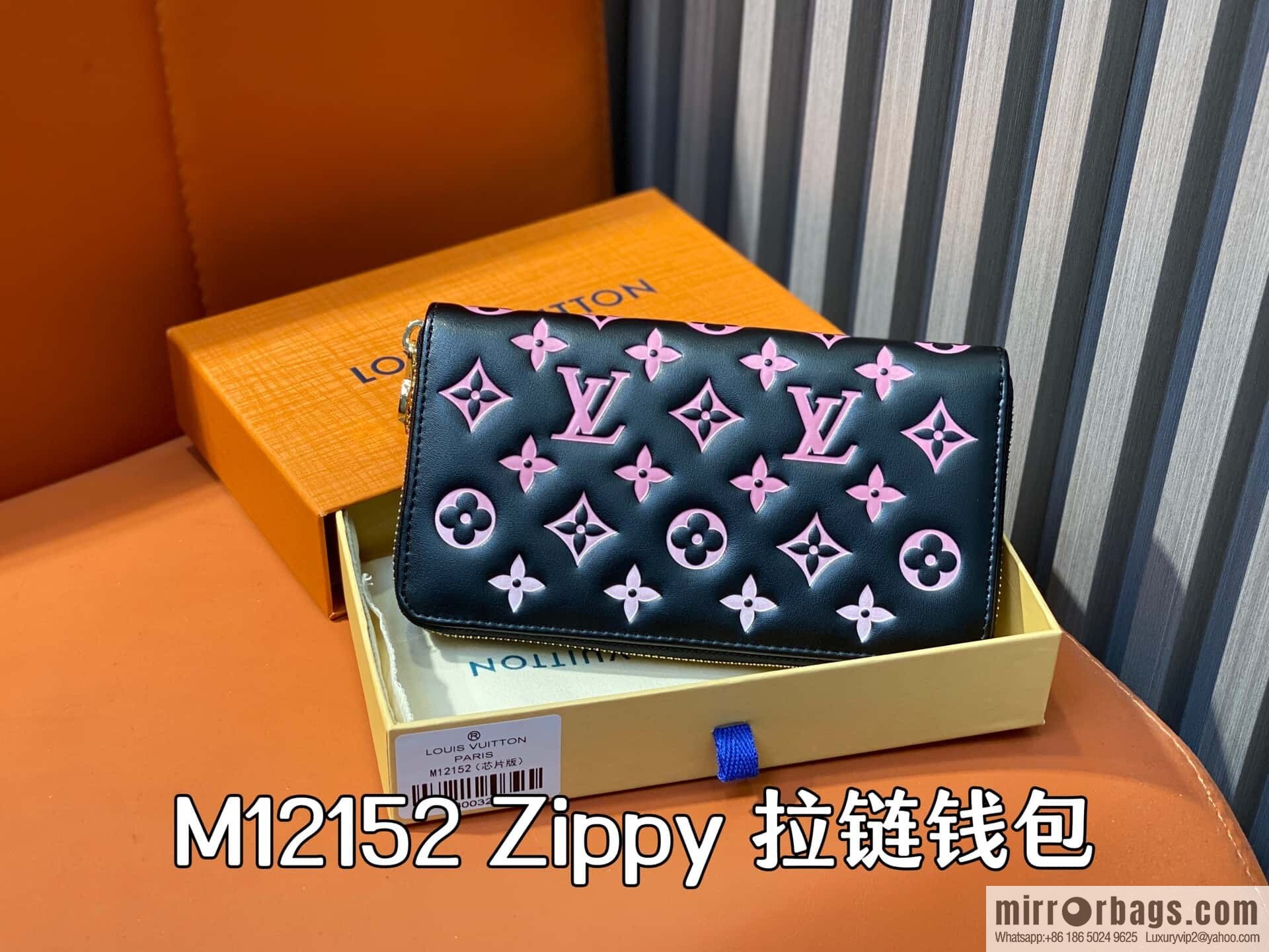 [Boutique‑grade] M12152 black silk screen printing, full leather silk screen printing single zipper wallet Zippy zipper wallet