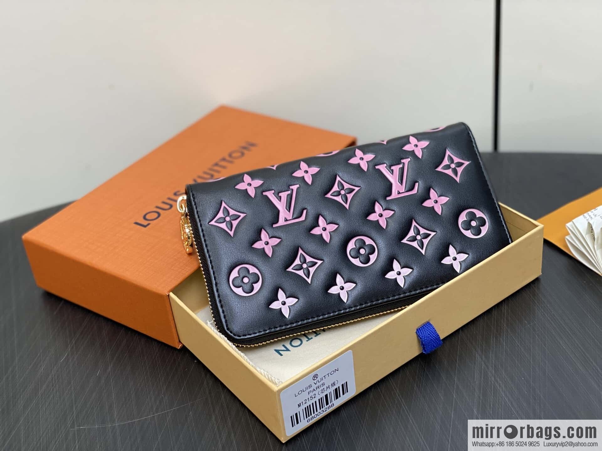 [Boutique‑grade] M12152 black silk screen printing, full leather silk screen printing single zipper wallet Zippy zipper wallet