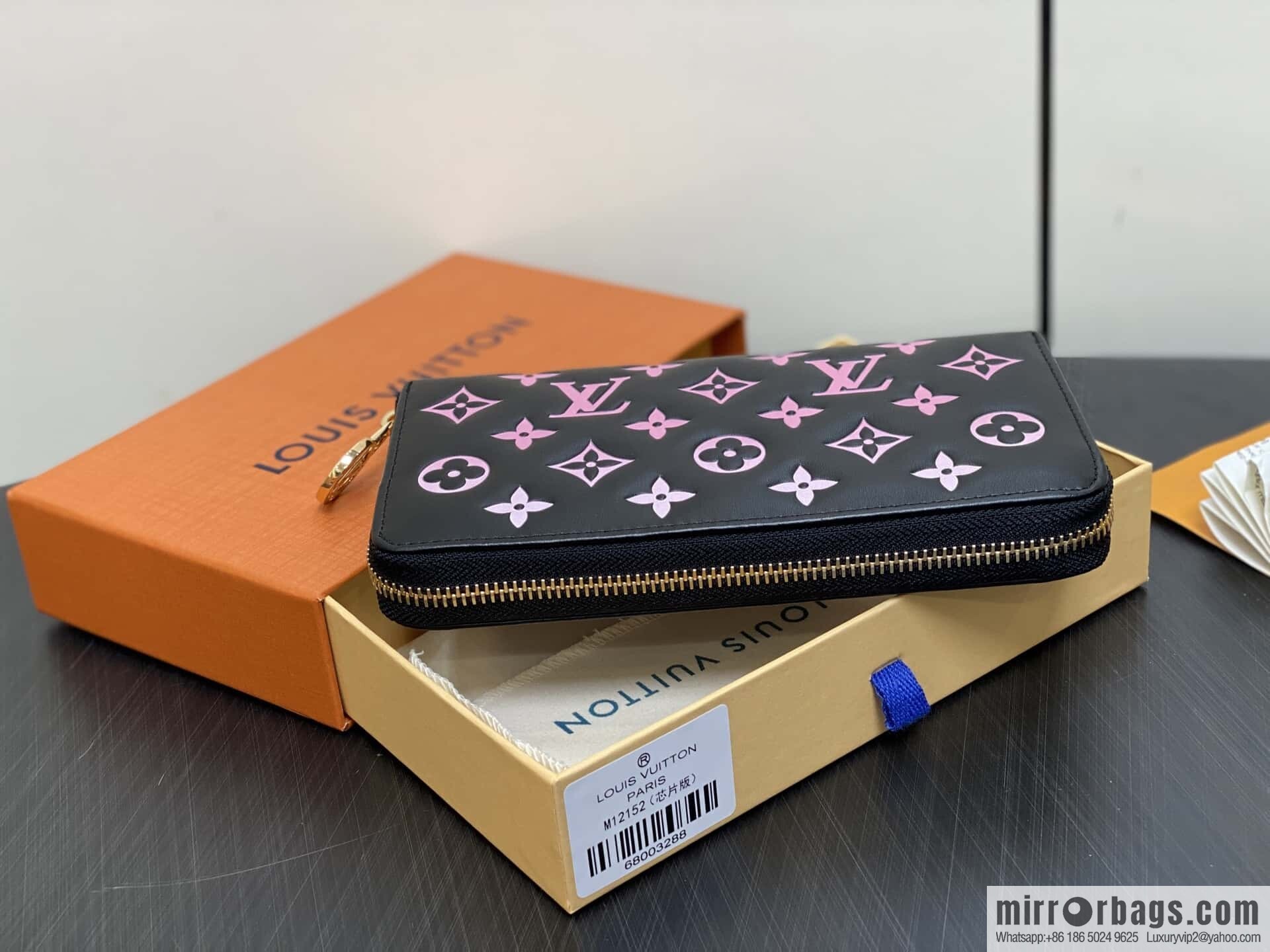 [Boutique‑grade] M12152 black silk screen printing, full leather silk screen printing single zipper wallet Zippy zipper wallet