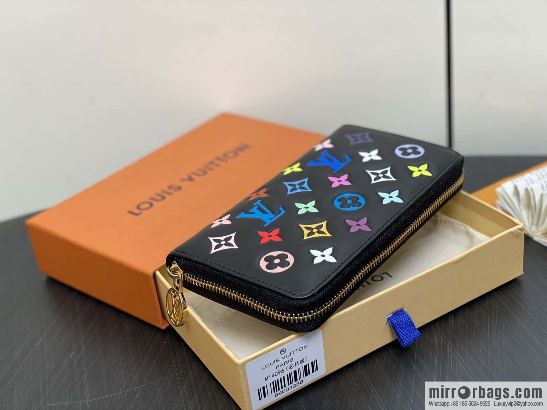 [Boutique‑grade] M14096 black silk screen printing, full leather silk screen printing single zipper wallet Zippy zipper wallet