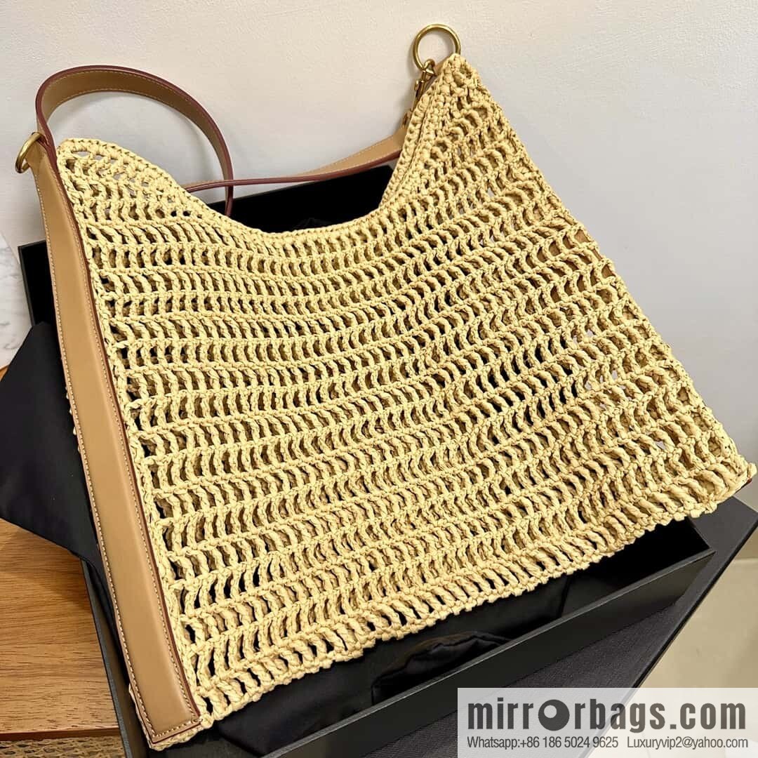 YSL 𝗢𝗫𝗔𝗟𝗜𝗦 raffia crocheted shoulder backpack 781289 apricot