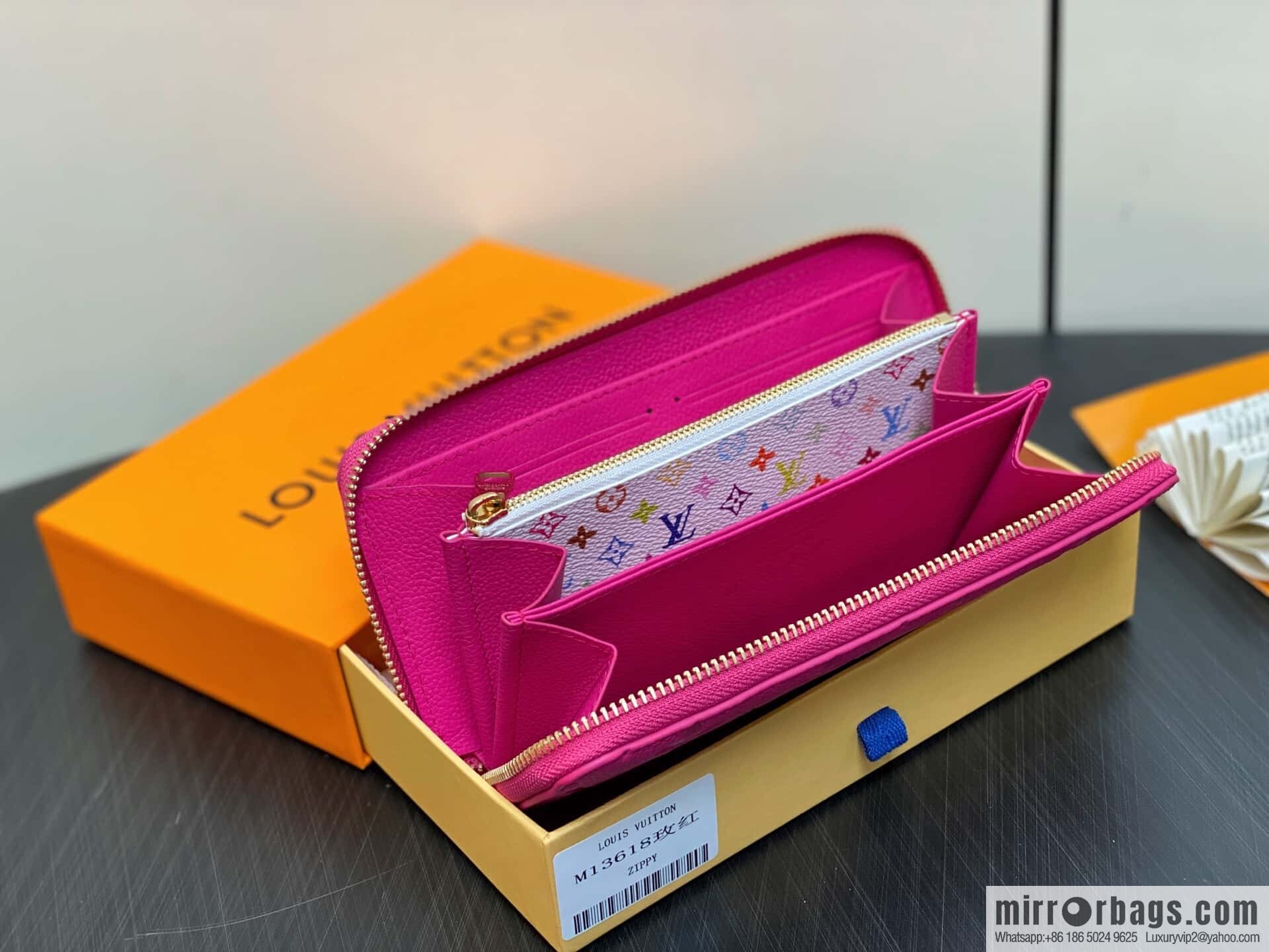 [Boutique‑grade] M13618 rose red and white, single zipper wallet LV × TM zipper wallet