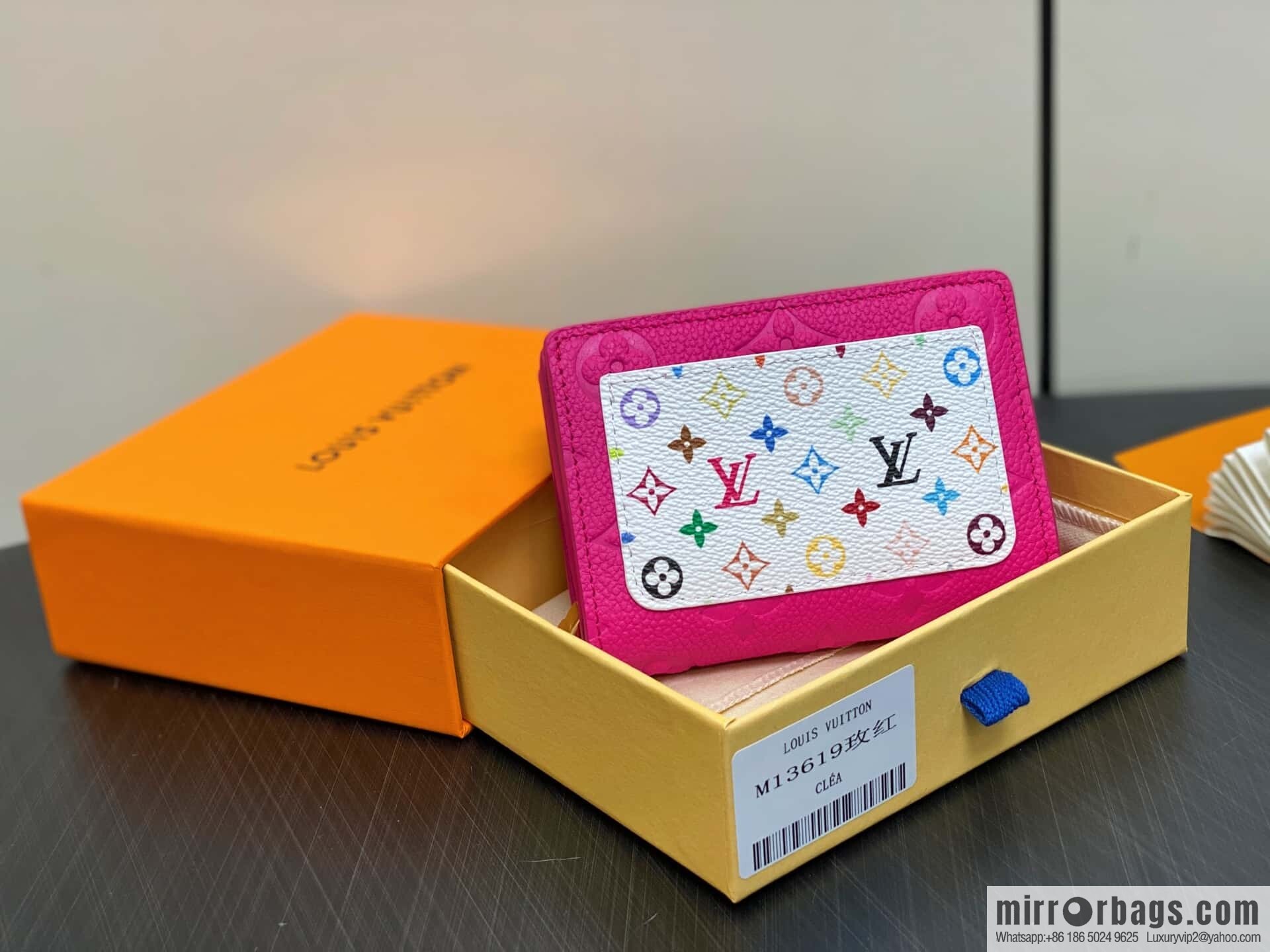[Boutique‑grade] M13619 rose red and white, two-fold zipper wallet LV x TM Portfolio Claire wallet
