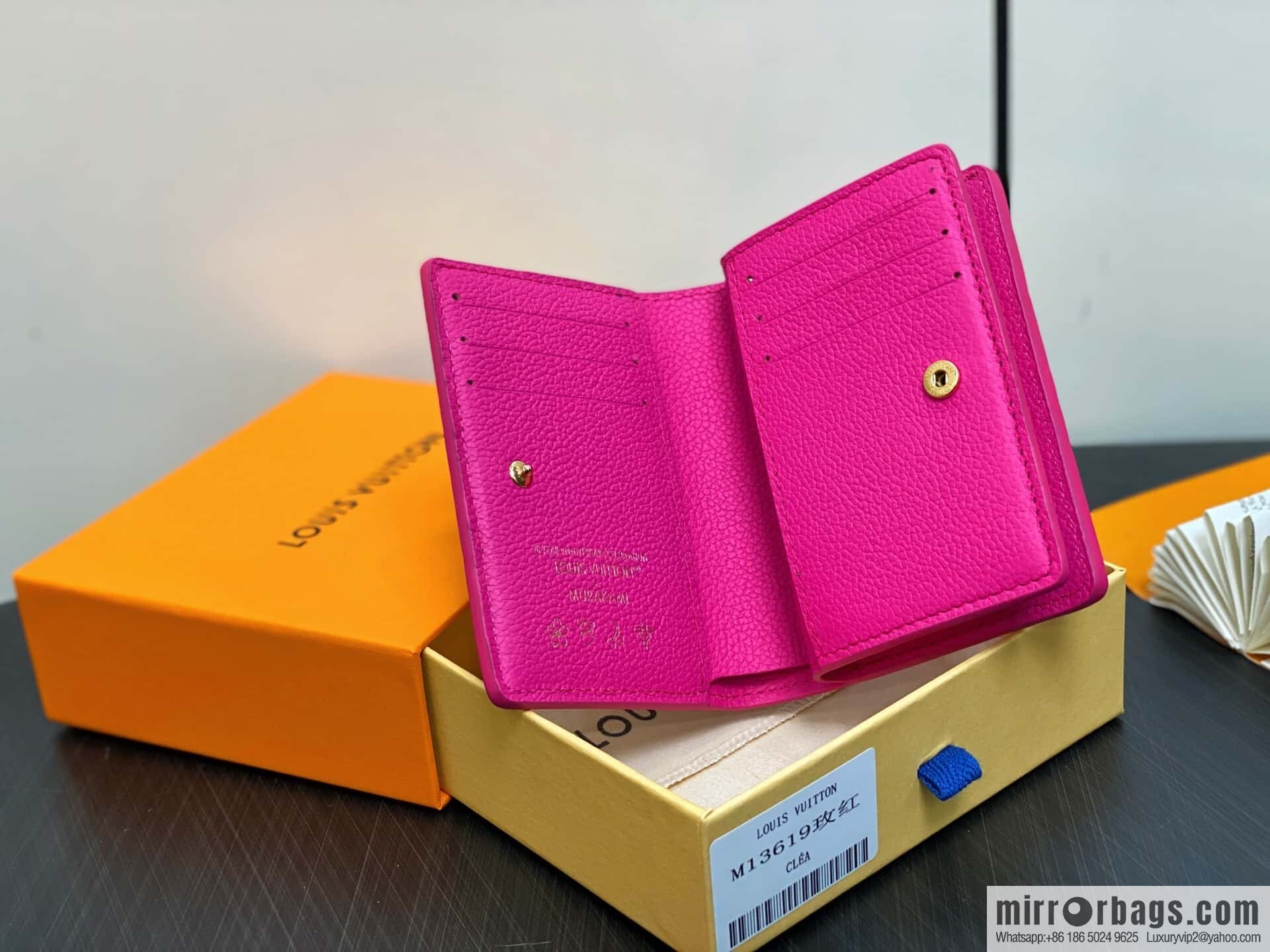 [Boutique‑grade] M13619 rose red and white, two-fold zipper wallet LV x TM Portfolio Claire wallet
