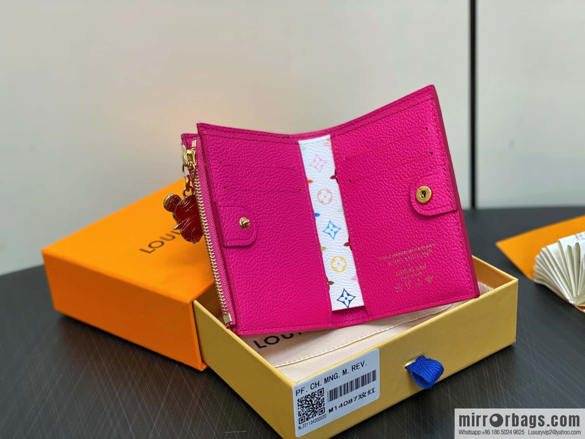 [Boutique‑grade] M14087 rose red and white, two fold wallet LV x TM Portfolio Lisa wallet
