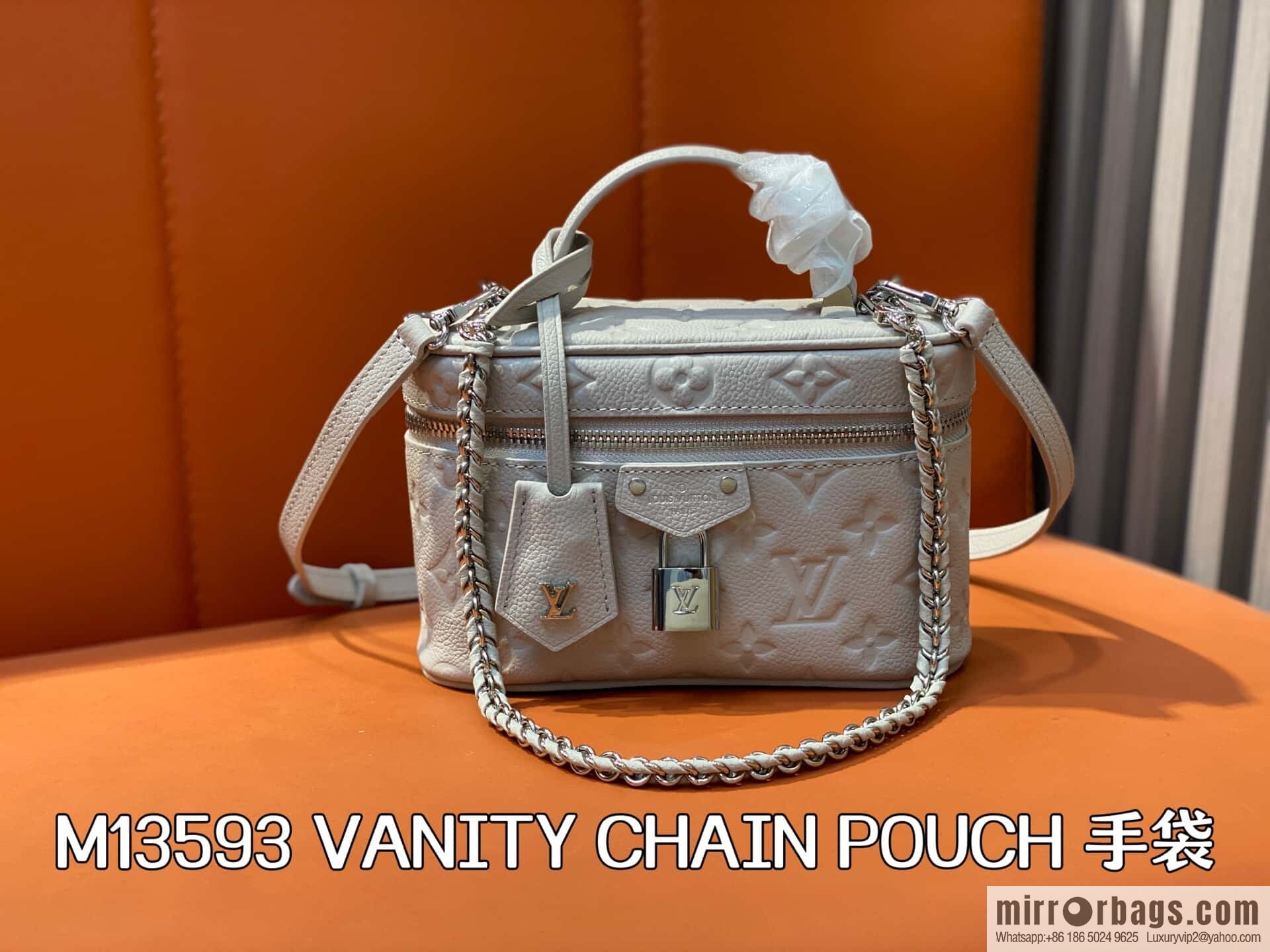 [Boutique‑grade] M13593 light gray, full leather chain bag cosmetic bag VANITY CHAIN POUCH handbag