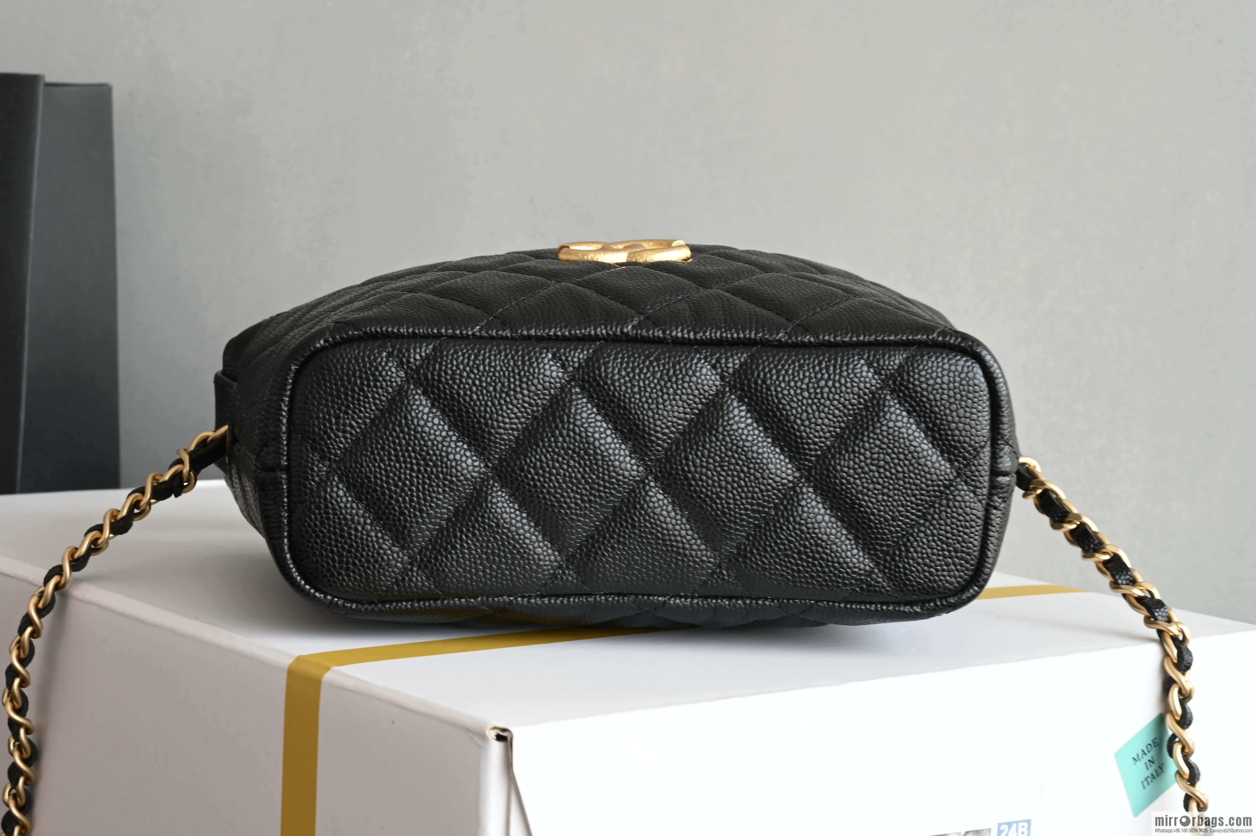 CHANEL brushed big gold buckle portable lunch box bag AP4484 black