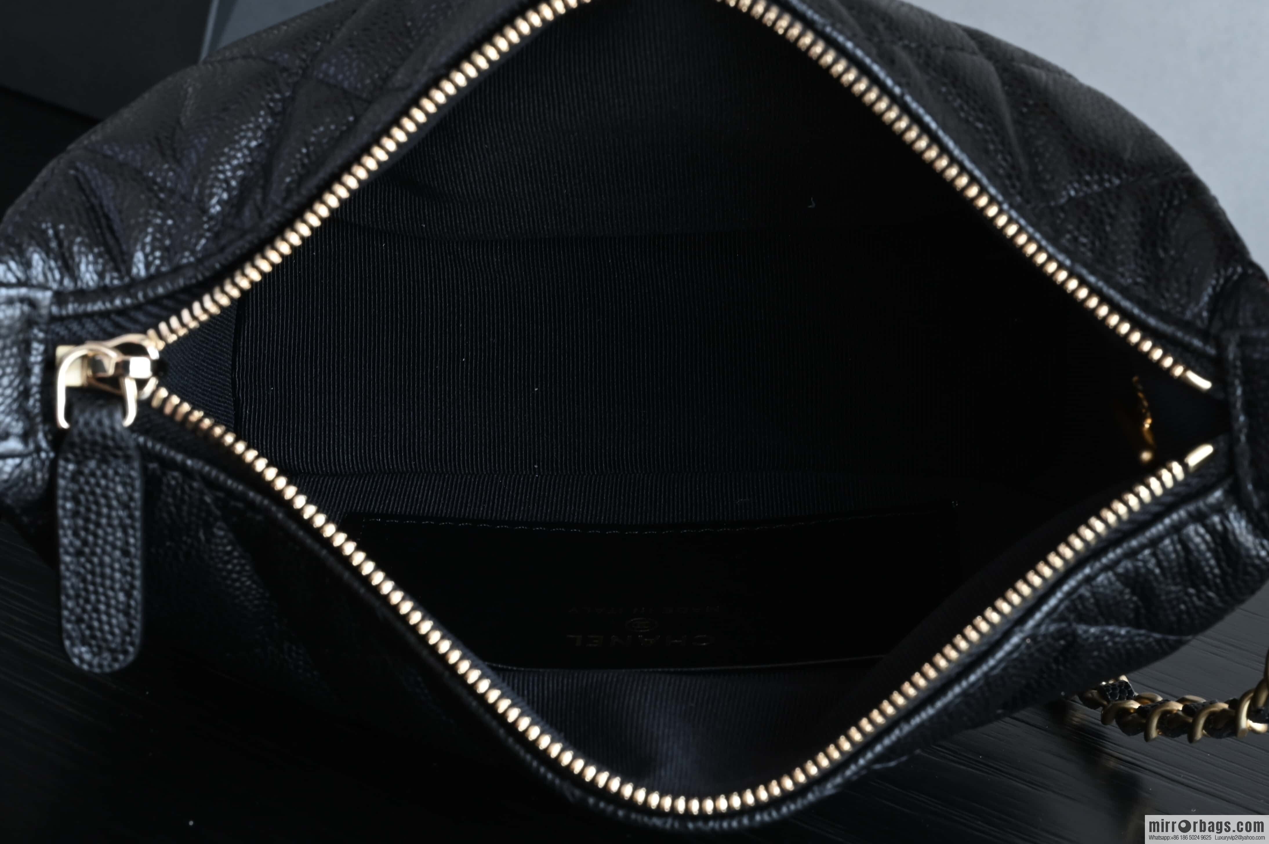 CHANEL brushed big gold buckle portable lunch box bag AP4484 black