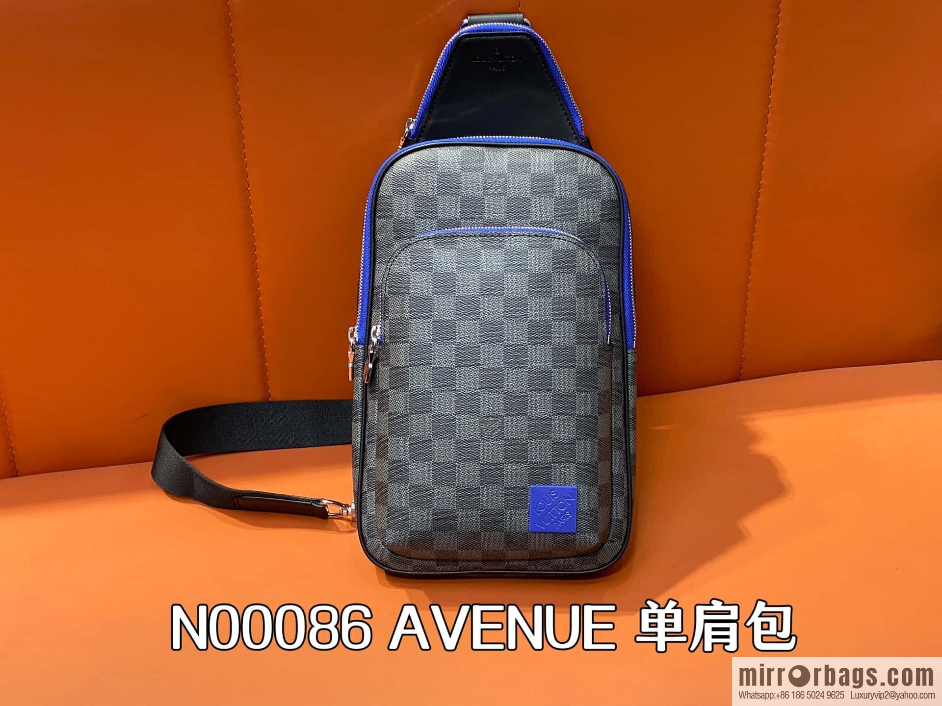 [Boutique‑grade] N00086 black grid blue label, men's bag, breast bag, shoulder bag AVENUE shoulder bag