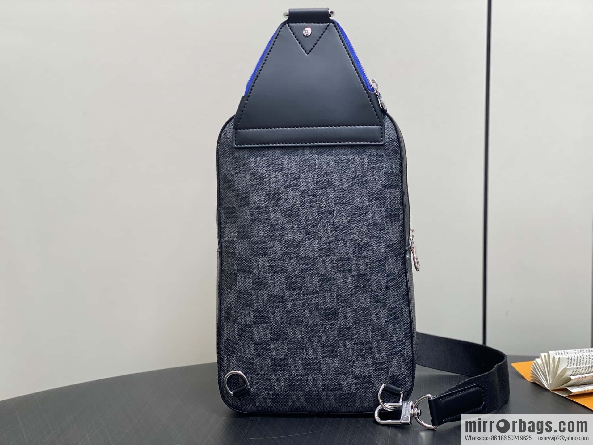 [Boutique‑grade] N00086 black grid blue label, men's bag, breast bag, shoulder bag AVENUE shoulder bag