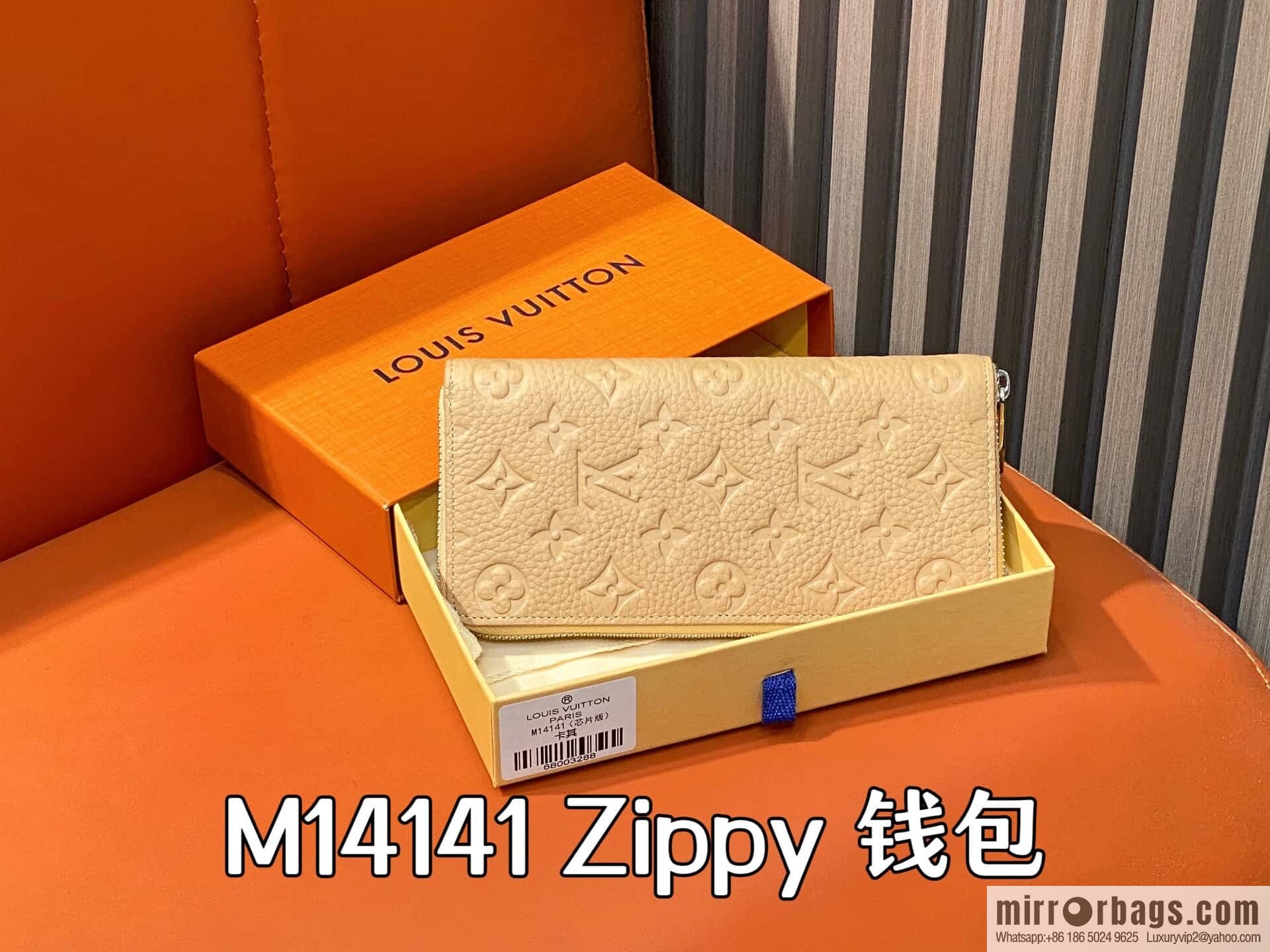 [Boutique‑grade] M14141 khaki, full leather single zipper wallet Zippy wallet