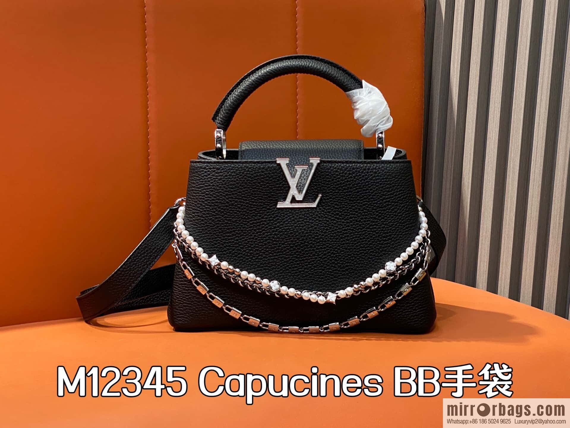 [Boutique‑grade] M12345 black, full leather cap, this Capucines BB handbag.