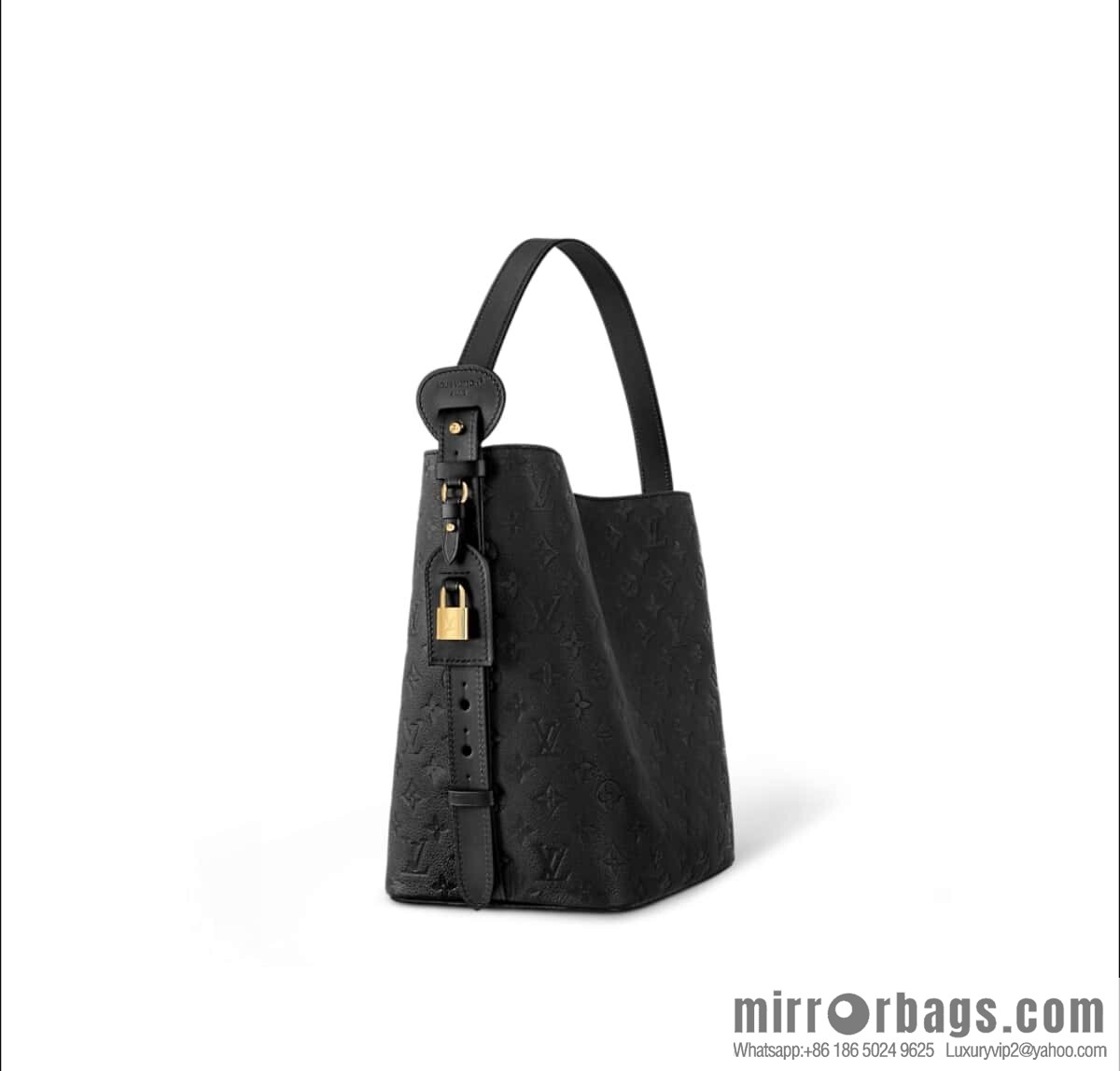 [Boutique‑grade] M13044 black, full leather embossed bucket bag All In large handbag, this All In large handbag