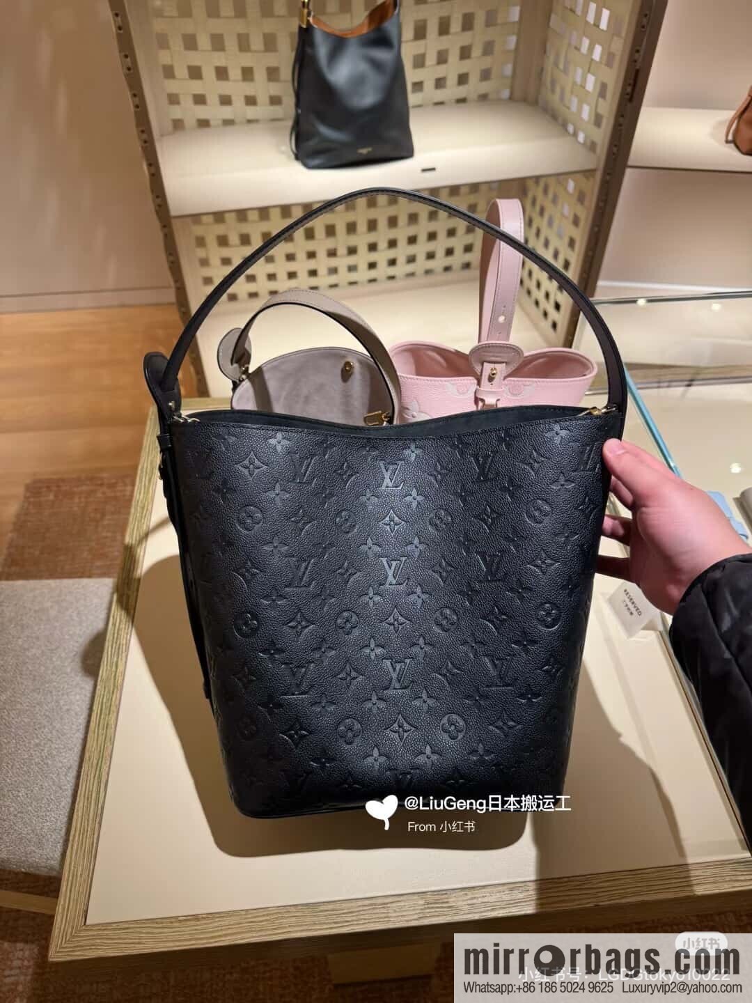 [Boutique‑grade] M13044 black, full leather embossed bucket bag All In large handbag, this All In large handbag