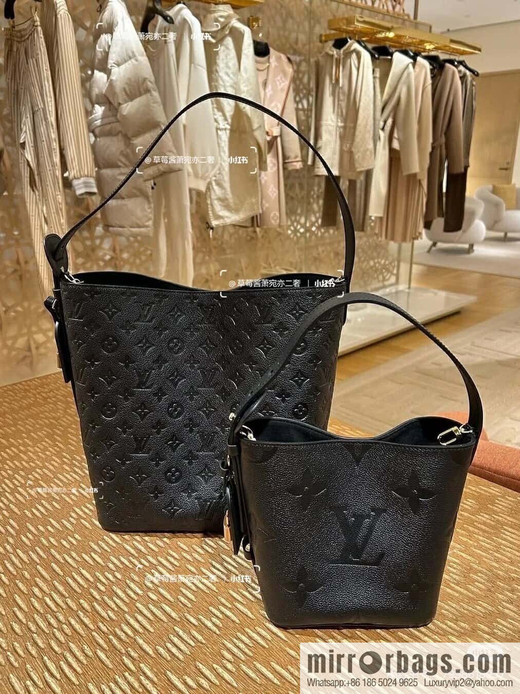 [Boutique‑grade] M13044 black, full leather embossed bucket bag All In large handbag, this All In large handbag
