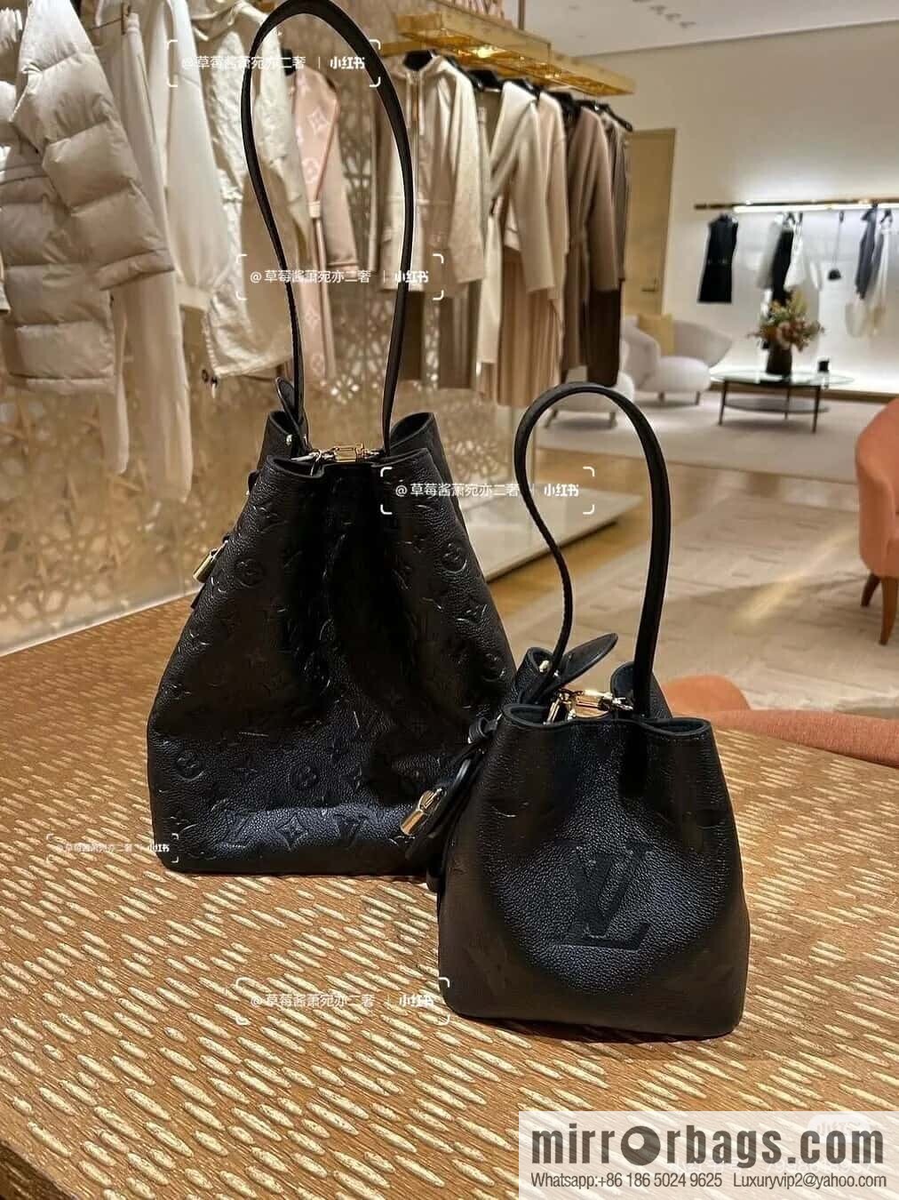 [Boutique‑grade] M13044 black, full leather embossed bucket bag All In large handbag, this All In large handbag