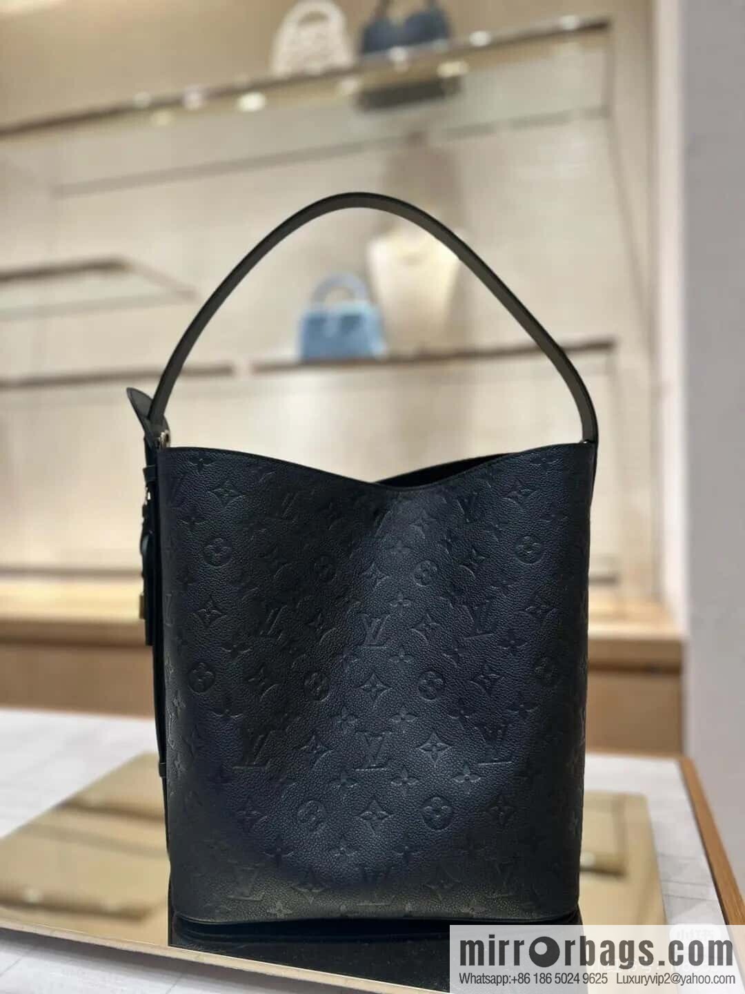[Boutique‑grade] M13044 black, full leather embossed bucket bag All In large handbag, this All In large handbag