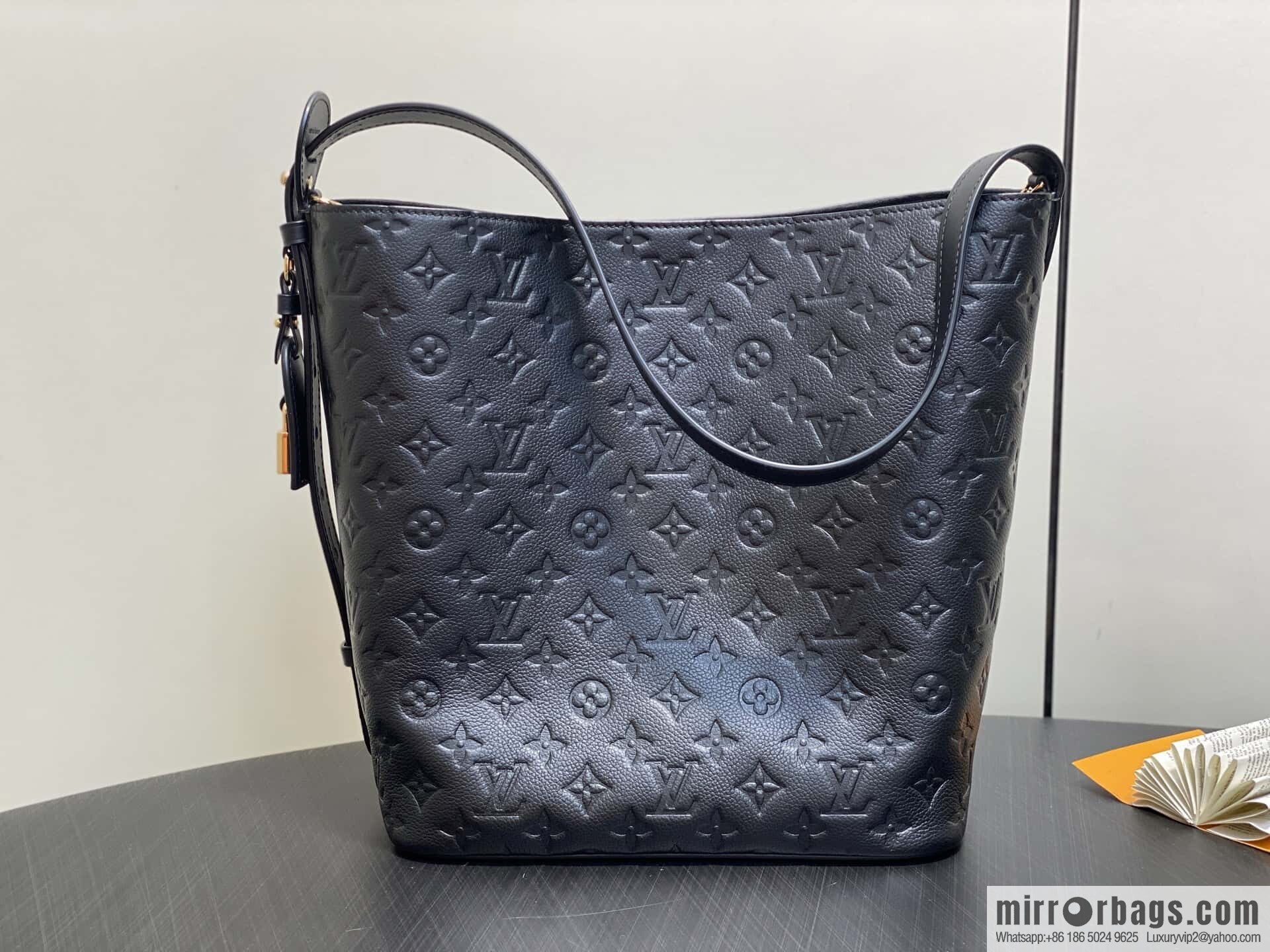 [Boutique‑grade] M13044 black, full leather embossed bucket bag All In large handbag, this All In large handbag