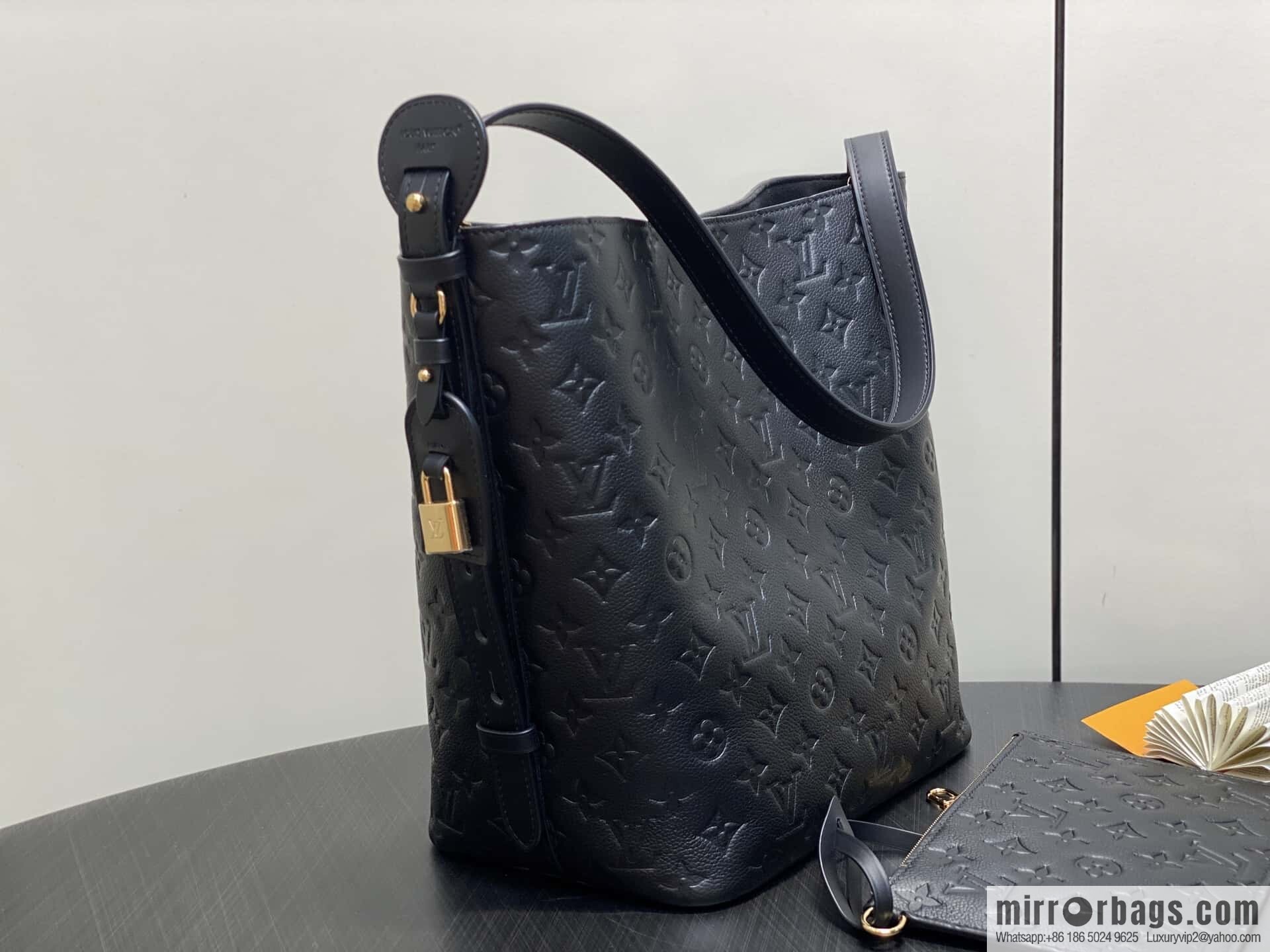 [Boutique‑grade] M13044 black, full leather embossed bucket bag All In large handbag, this All In large handbag