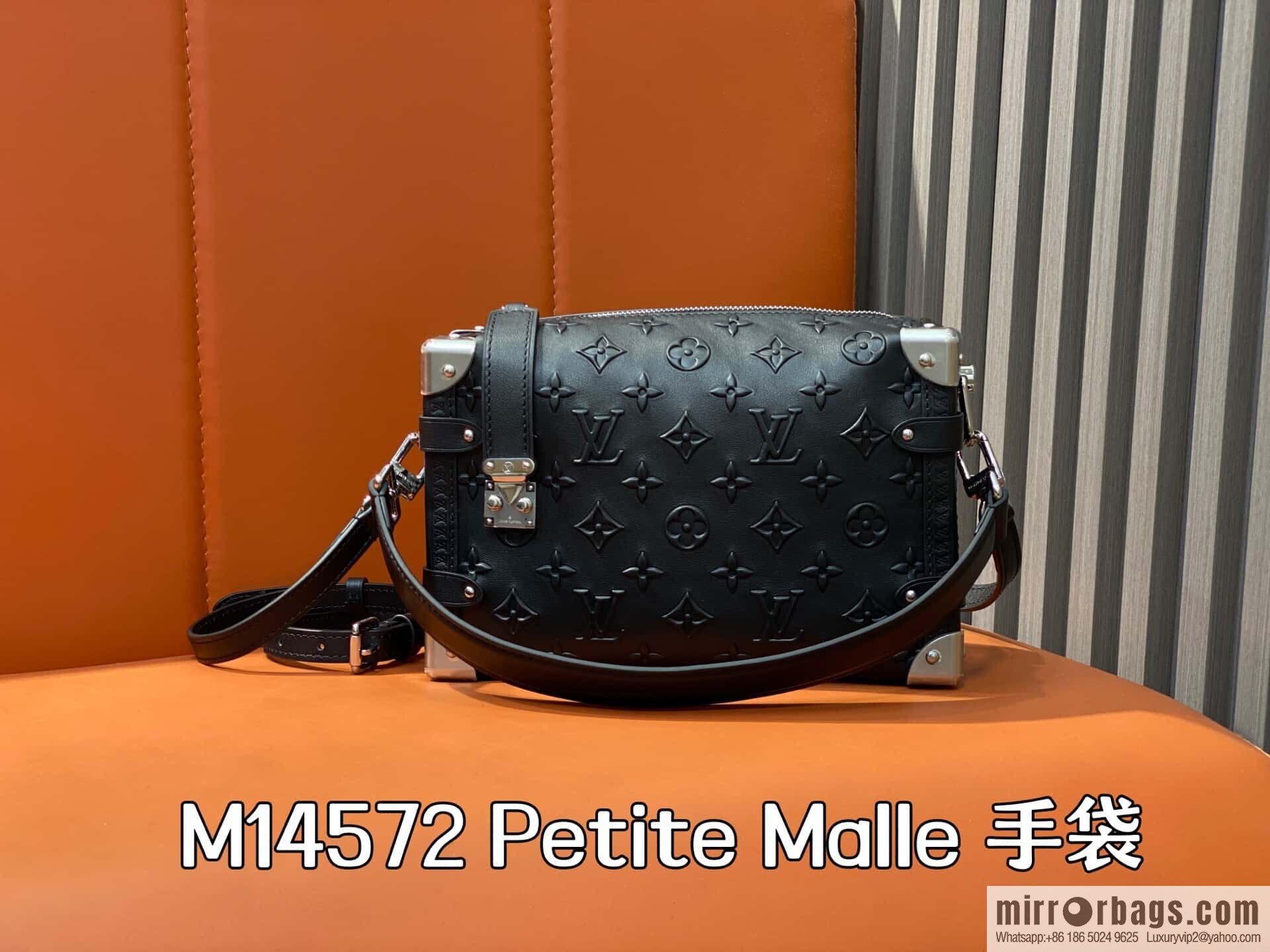 [Boutique‑grade] M14572 black full leather, soft box bag box Petite Malle handbag