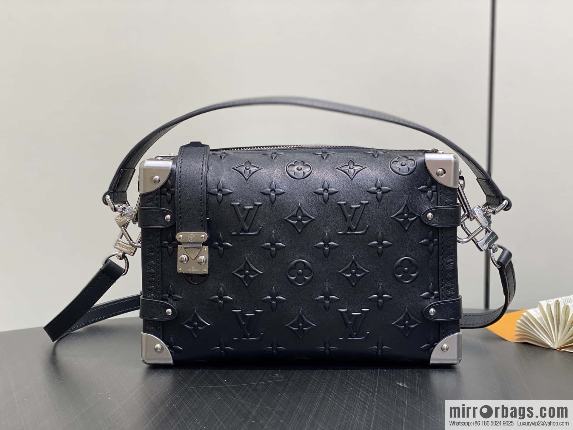 [Boutique‑grade] M14572 black full leather, soft box bag box Petite Malle handbag