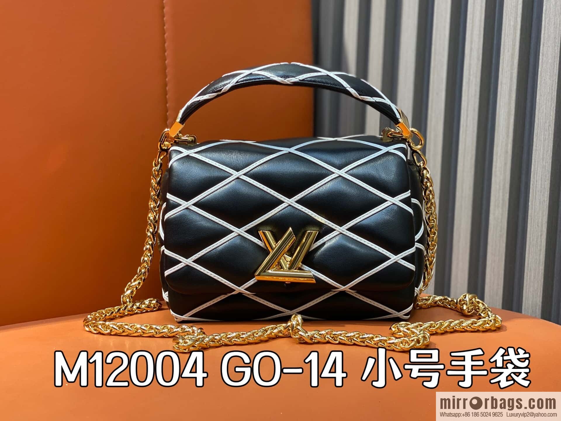 [Boutique‑grade] M12004 black and white full leather, chain bag diamond Twist GO-14 small handbag