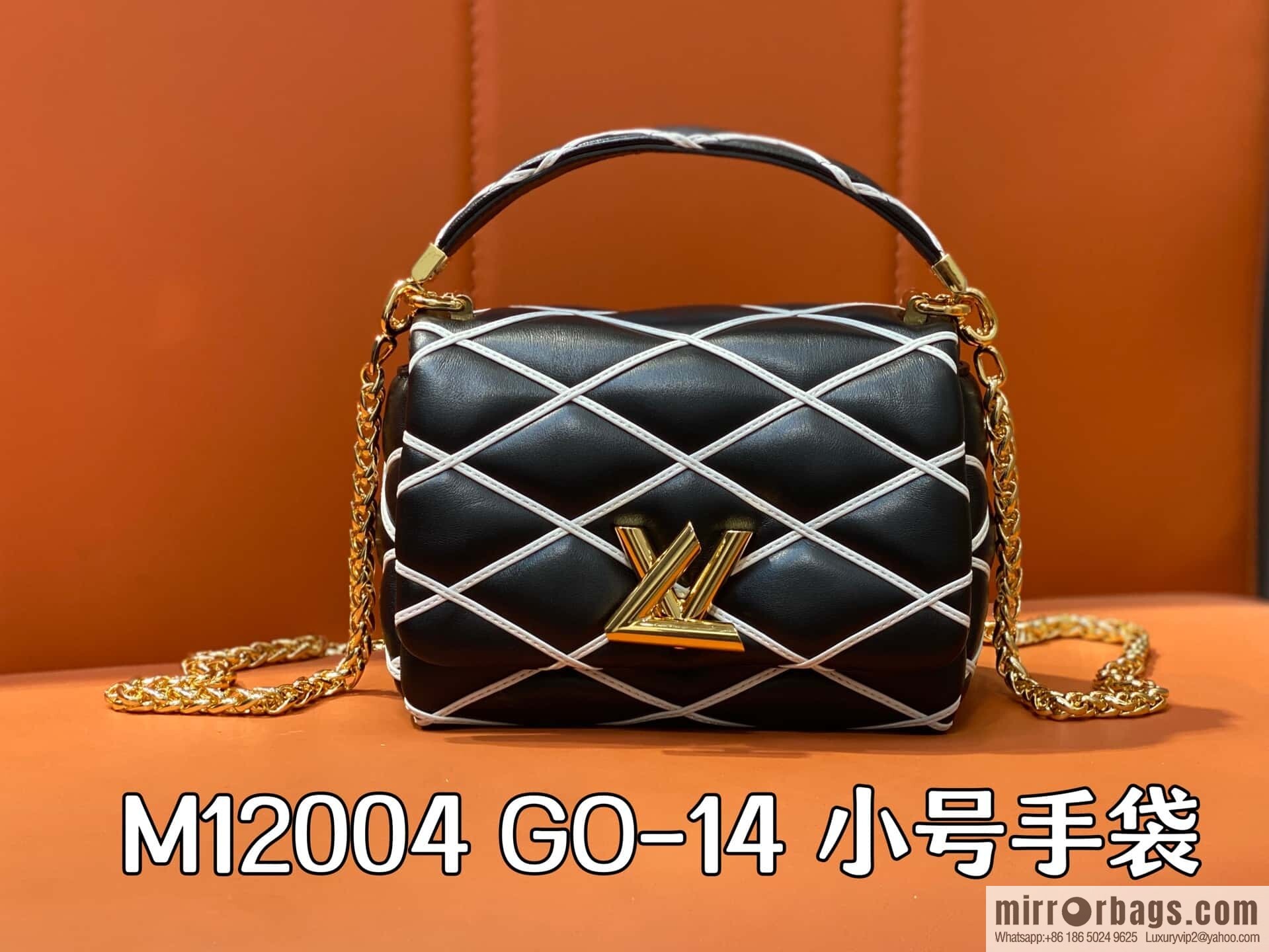 [Boutique‑grade] M12004 black and white full leather, chain bag diamond Twist GO-14 small handbag