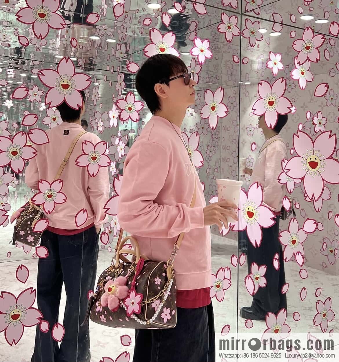 [Boutique‑grade] M14174 presbyopia, cherry blossom/Murakami Takashi, pillow bag speedy LV x TM SPEEDY BANDOULIIZRE 25 handbag